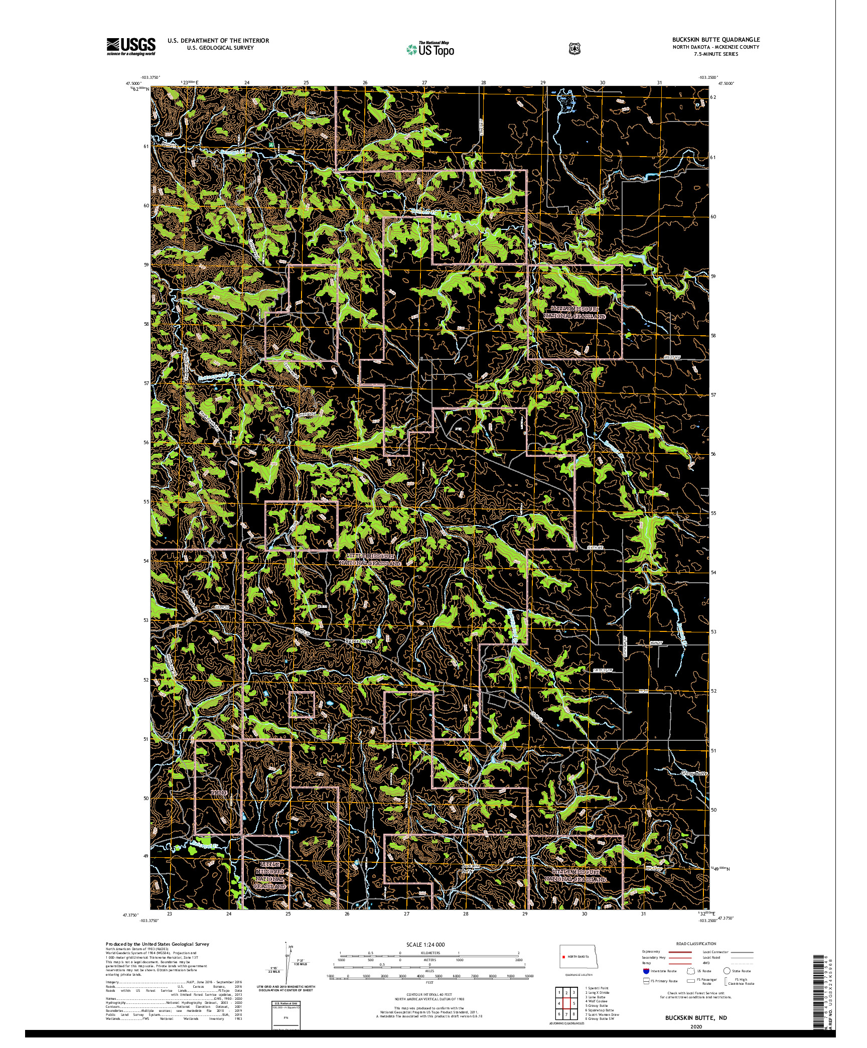 USGS US TOPO 7.5-MINUTE MAP FOR BUCKSKIN BUTTE, ND 2020