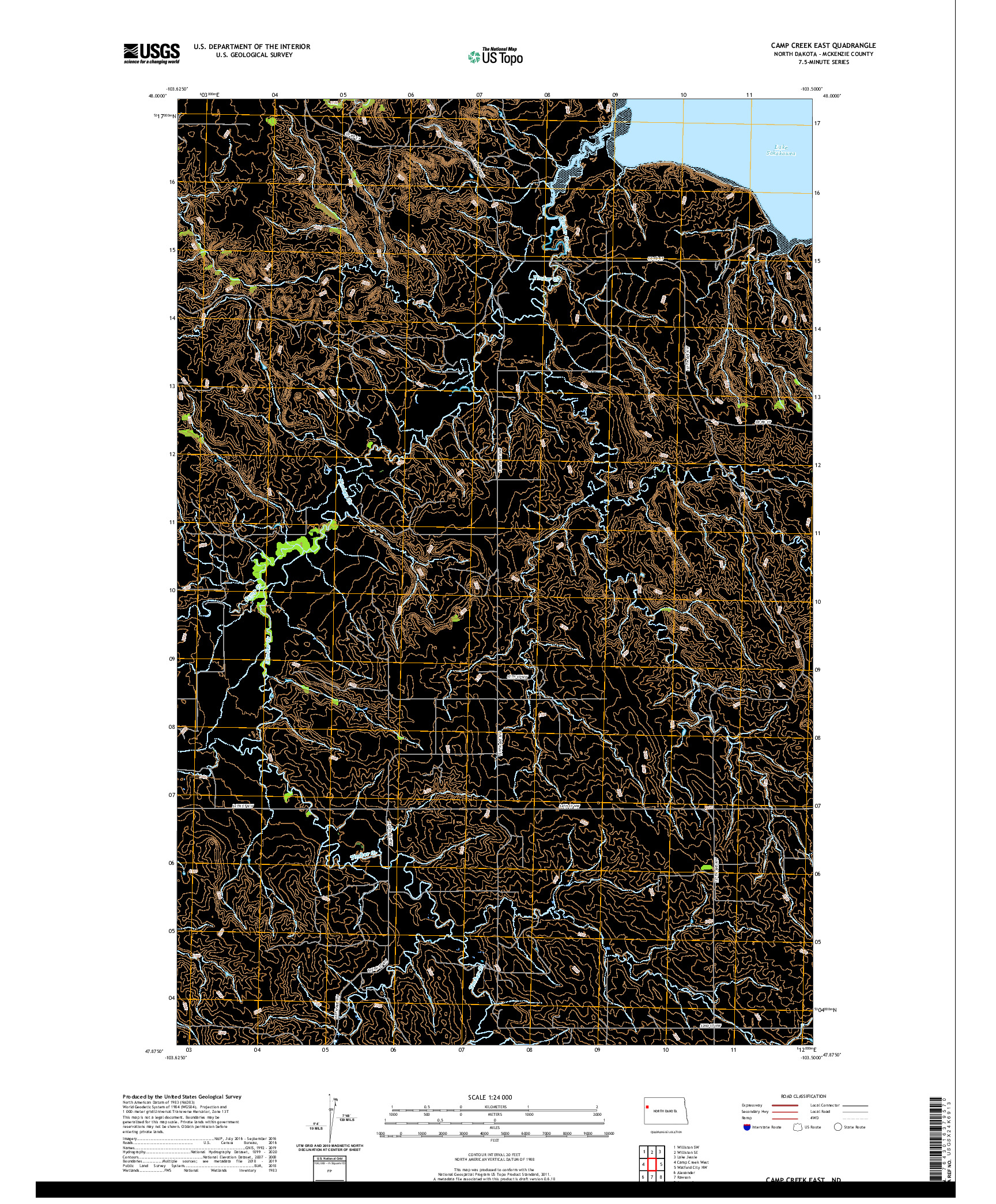 USGS US TOPO 7.5-MINUTE MAP FOR CAMP CREEK EAST, ND 2020