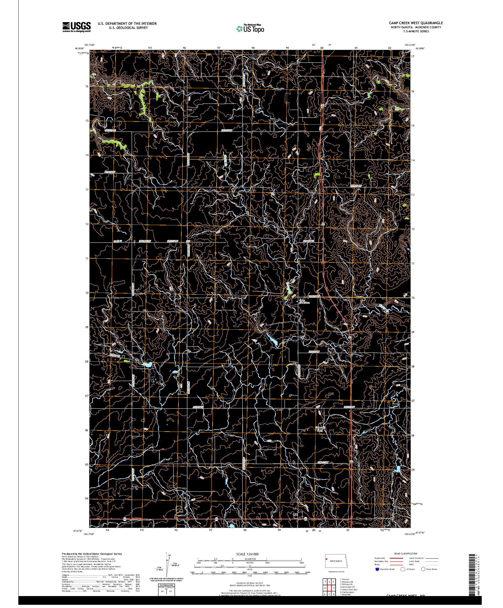 USGS US TOPO 7.5-MINUTE MAP FOR CAMP CREEK WEST, ND 2020