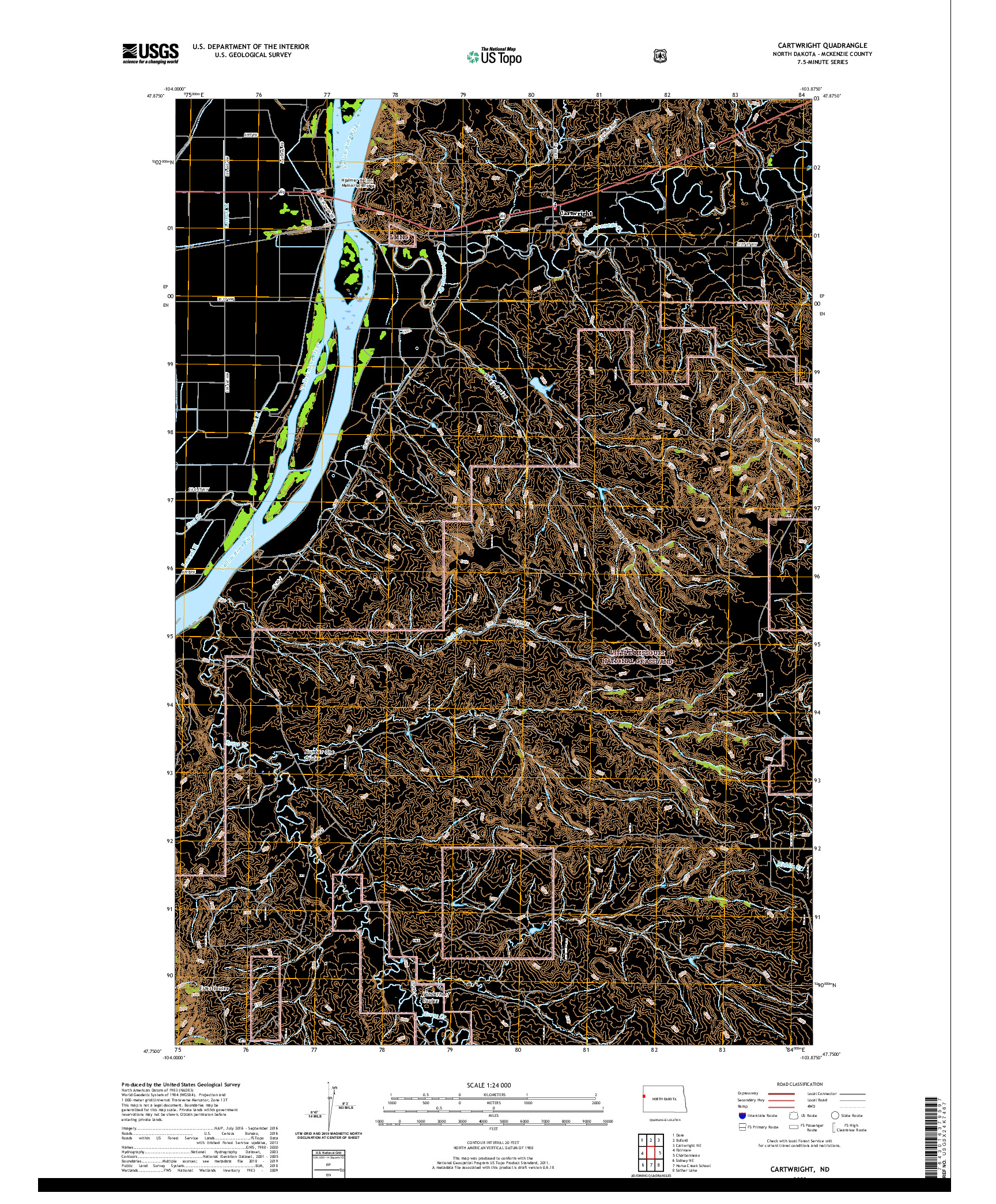 USGS US TOPO 7.5-MINUTE MAP FOR CARTWRIGHT, ND 2020