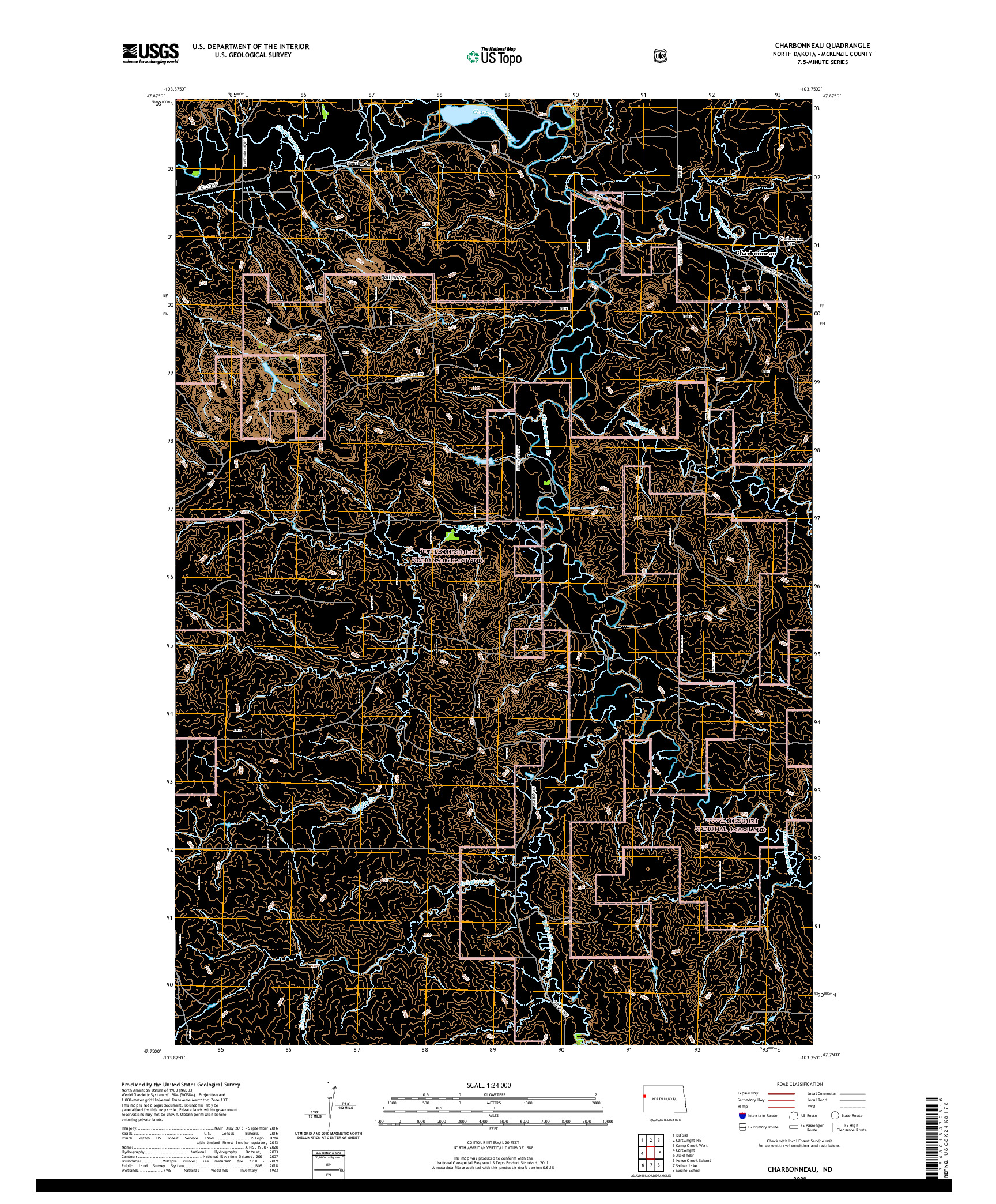 USGS US TOPO 7.5-MINUTE MAP FOR CHARBONNEAU, ND 2020