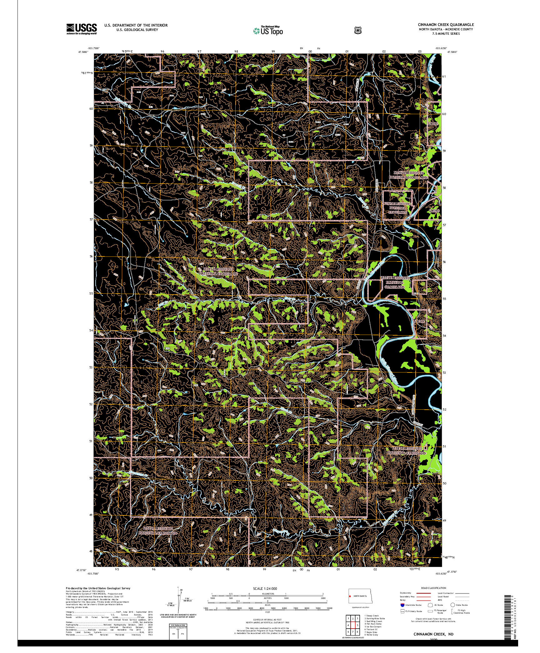 USGS US TOPO 7.5-MINUTE MAP FOR CINNAMON CREEK, ND 2020