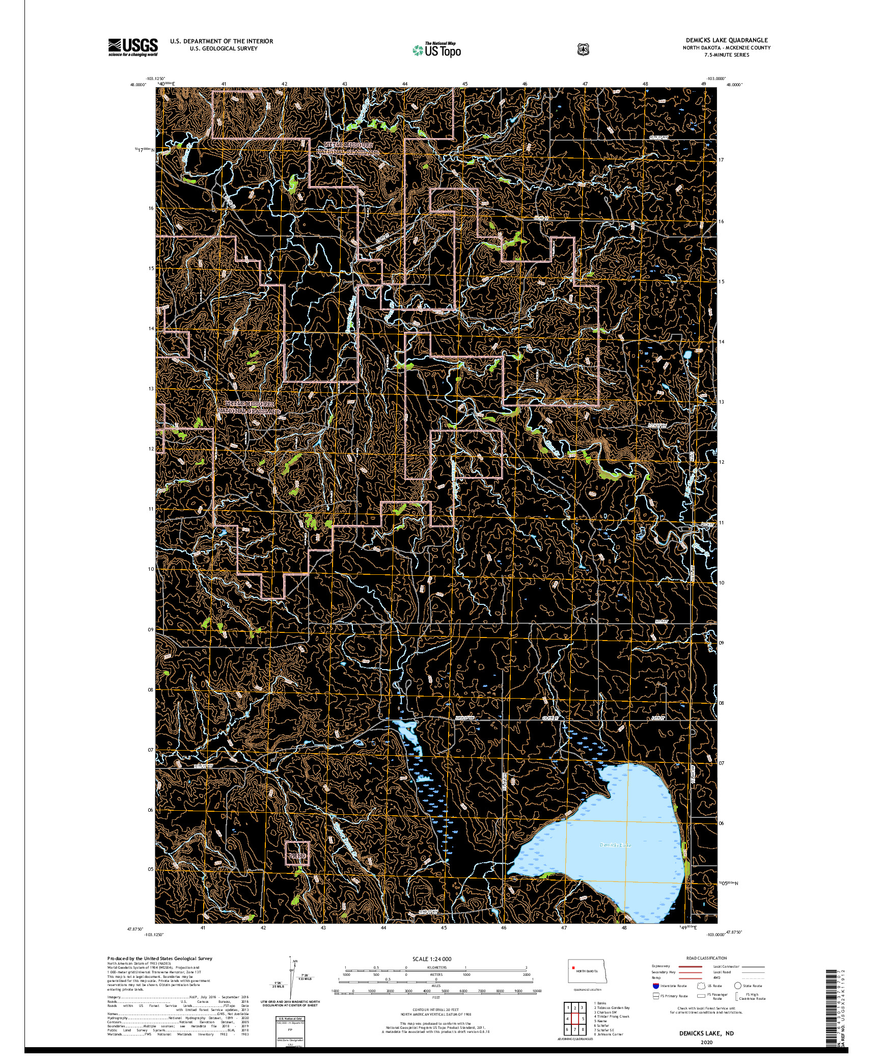 USGS US TOPO 7.5-MINUTE MAP FOR DEMICKS LAKE, ND 2020