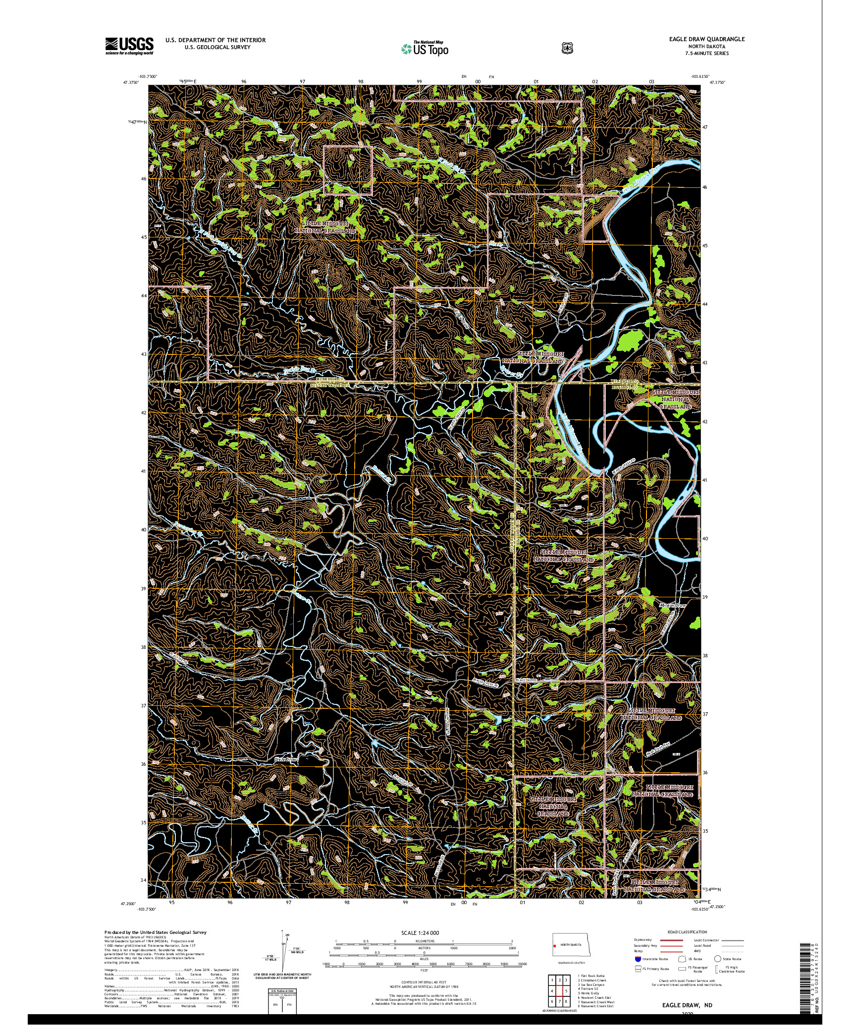 USGS US TOPO 7.5-MINUTE MAP FOR EAGLE DRAW, ND 2020