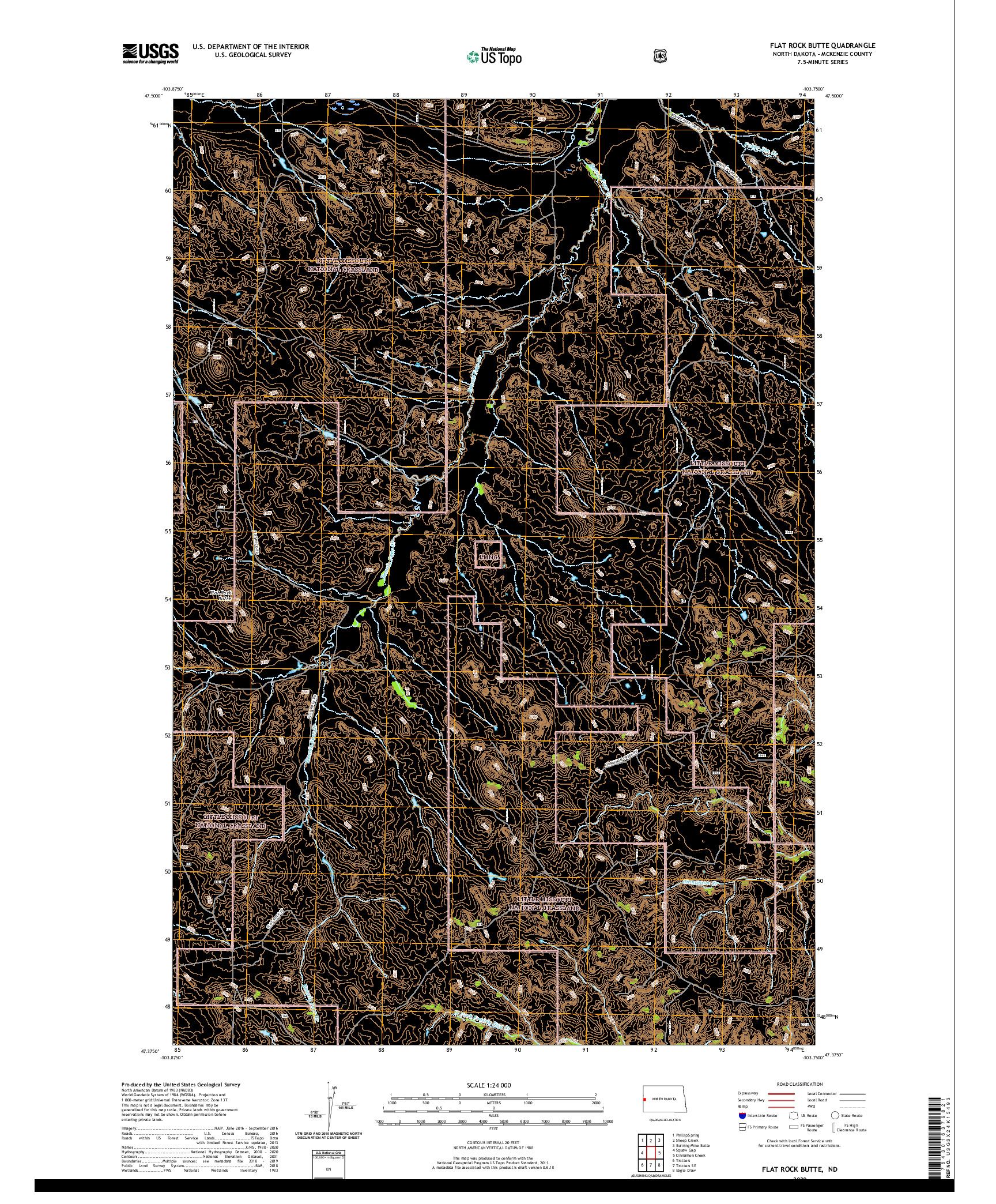 USGS US TOPO 7.5-MINUTE MAP FOR FLAT ROCK BUTTE, ND 2020