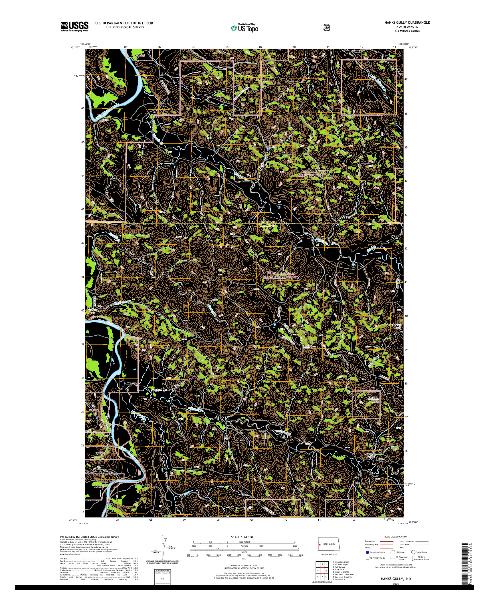 USGS US TOPO 7.5-MINUTE MAP FOR HANKS GULLY, ND 2020