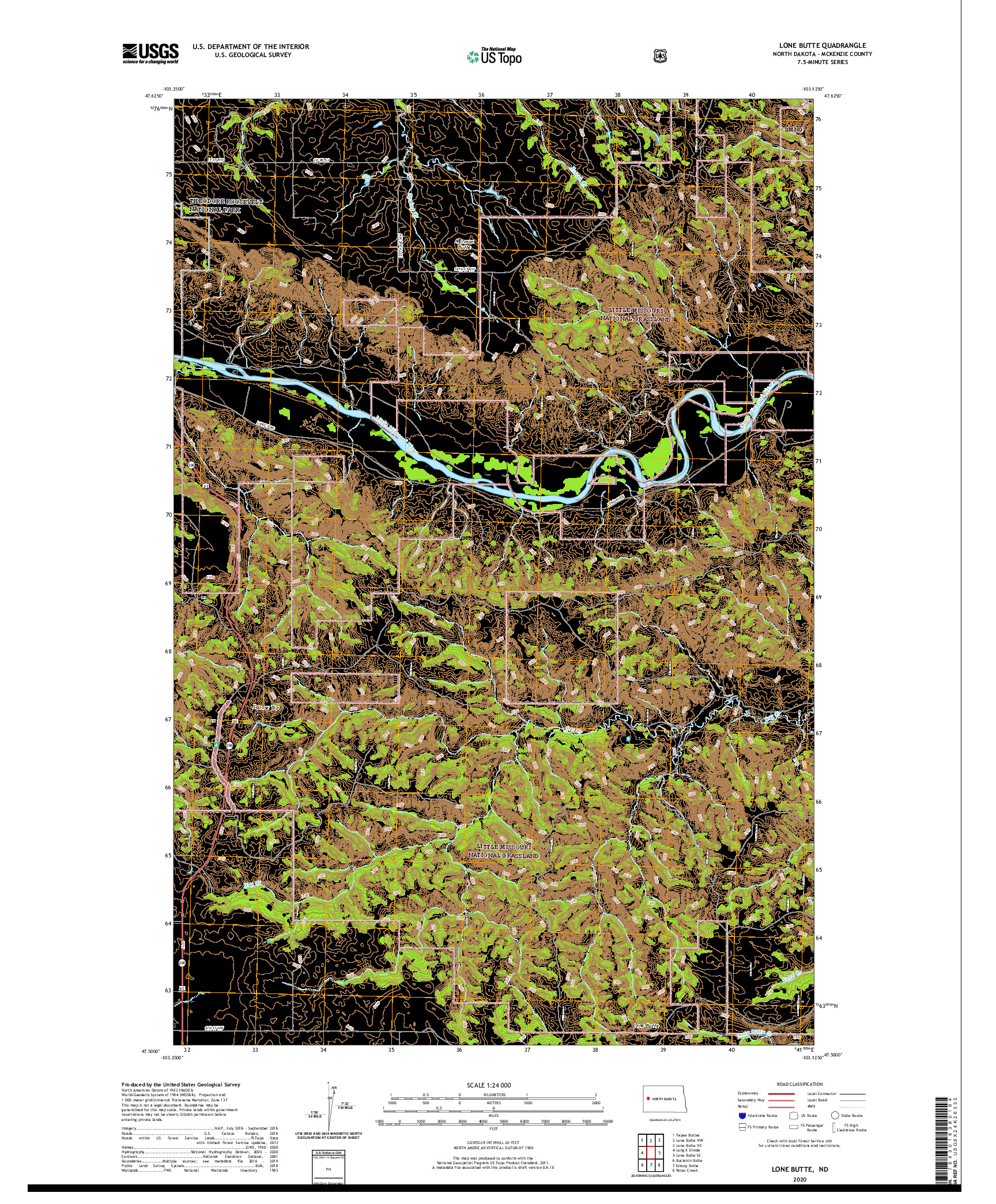 USGS US TOPO 7.5-MINUTE MAP FOR LONE BUTTE, ND 2020