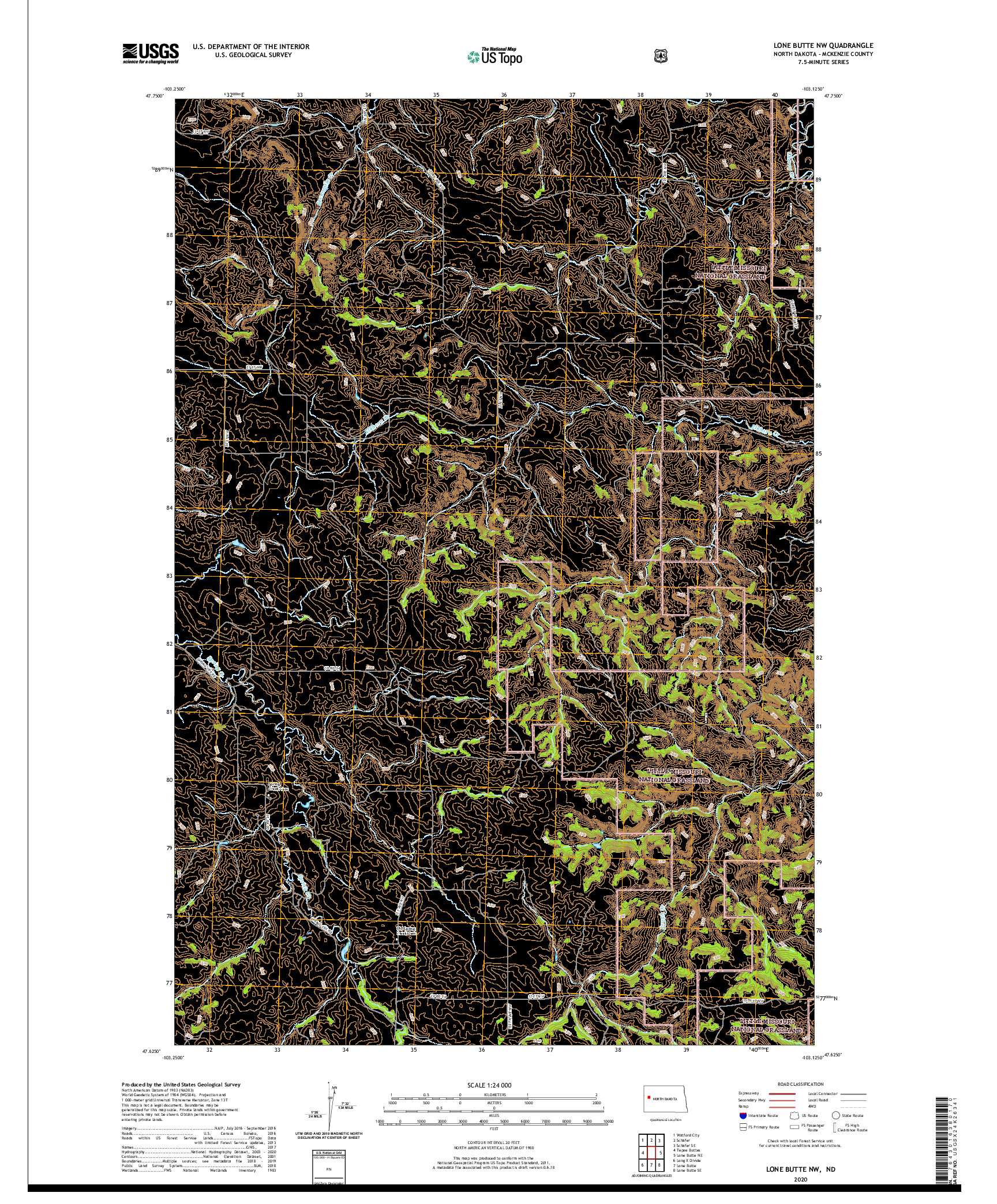 USGS US TOPO 7.5-MINUTE MAP FOR LONE BUTTE NW, ND 2020