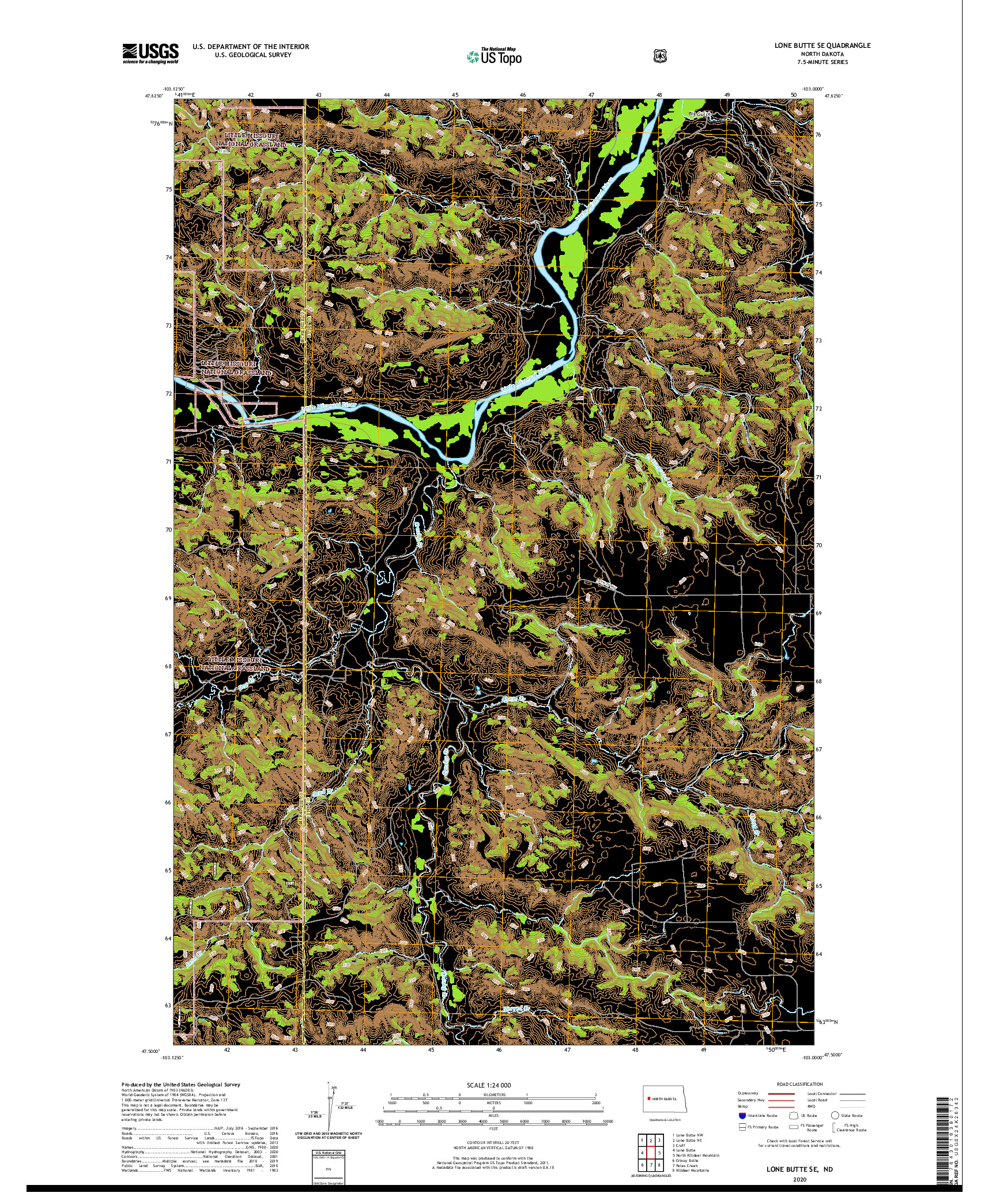 USGS US TOPO 7.5-MINUTE MAP FOR LONE BUTTE SE, ND 2020