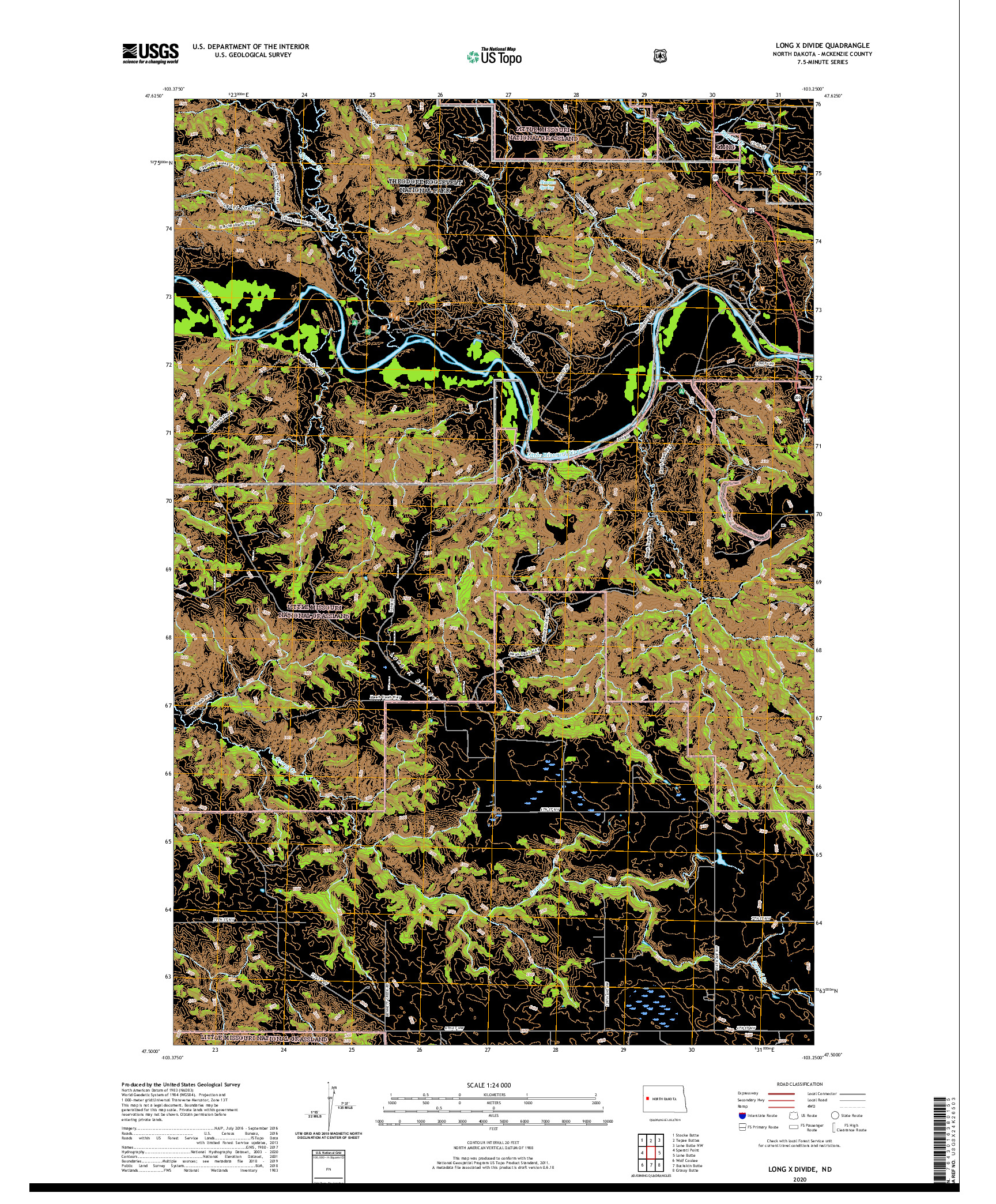 USGS US TOPO 7.5-MINUTE MAP FOR LONG X DIVIDE, ND 2020