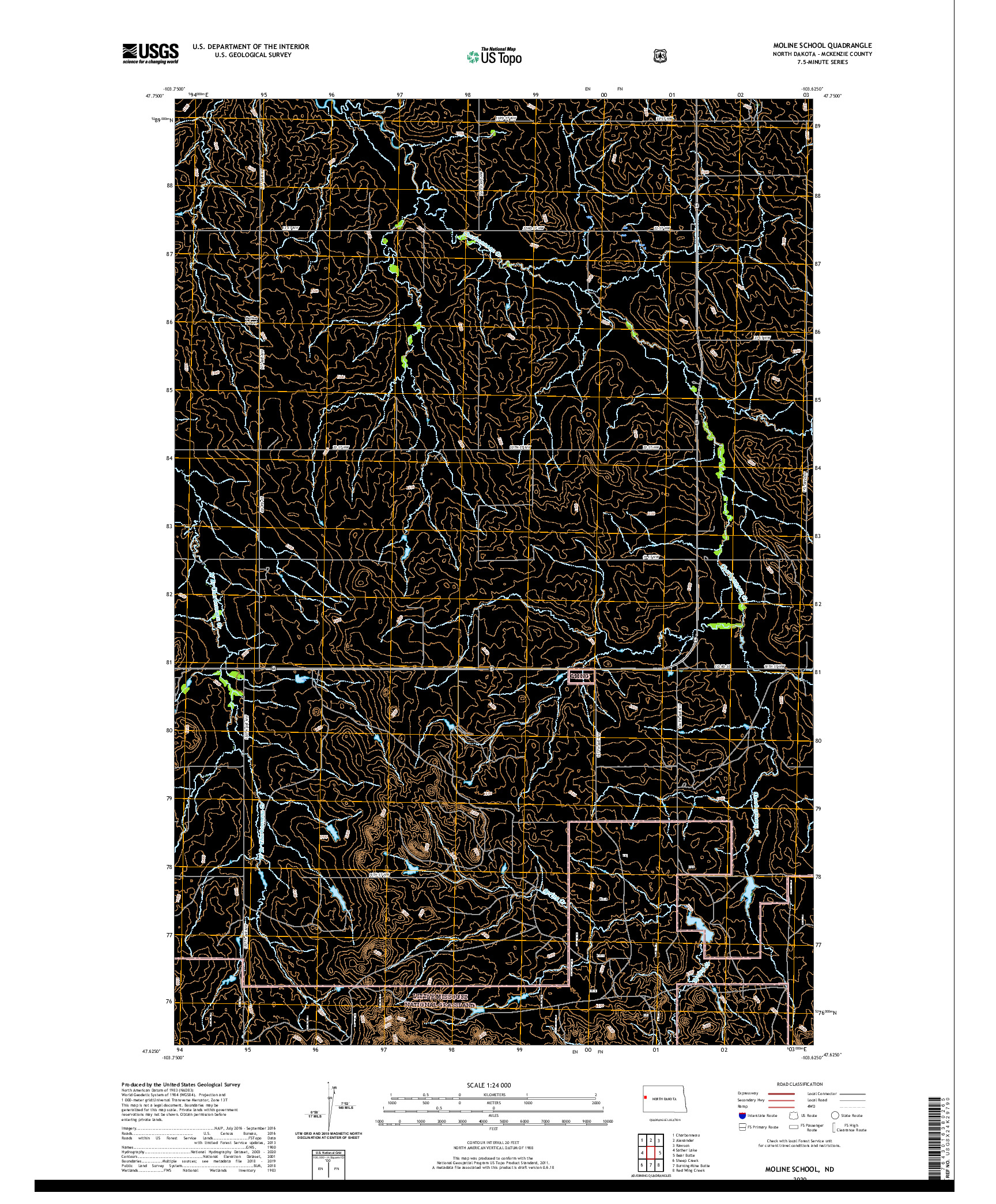 USGS US TOPO 7.5-MINUTE MAP FOR MOLINE SCHOOL, ND 2020