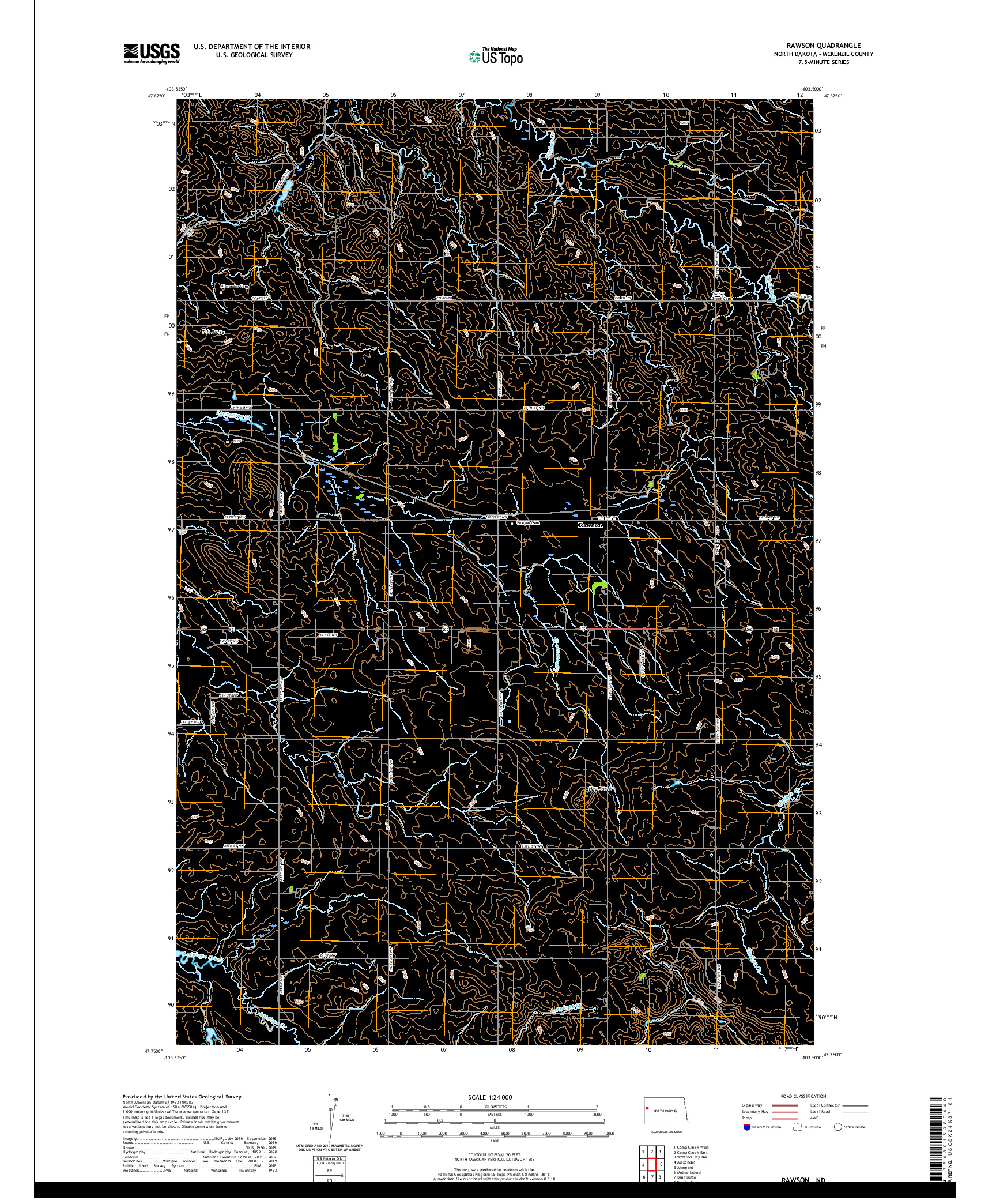 USGS US TOPO 7.5-MINUTE MAP FOR RAWSON, ND 2020
