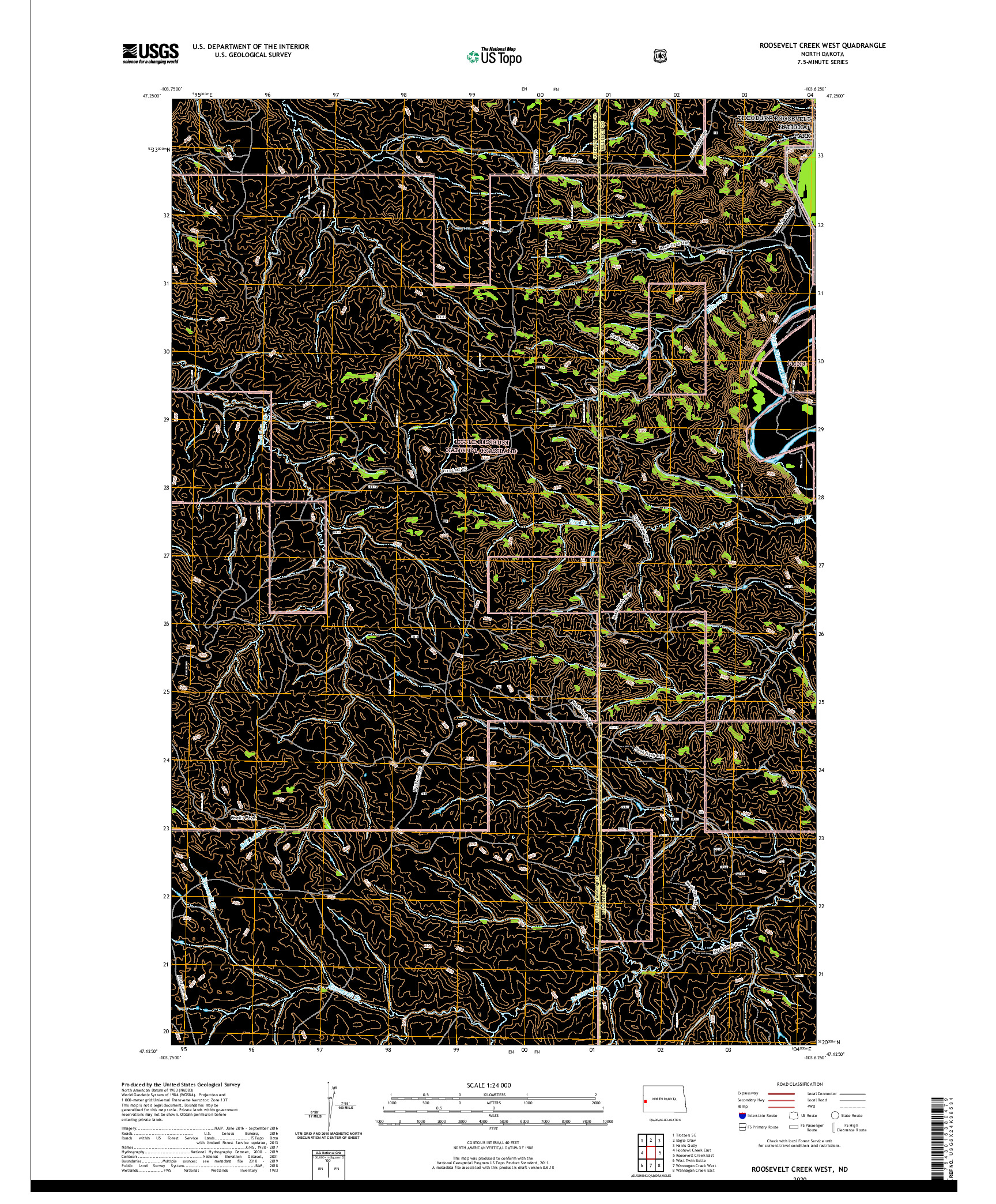 USGS US TOPO 7.5-MINUTE MAP FOR ROOSEVELT CREEK WEST, ND 2020