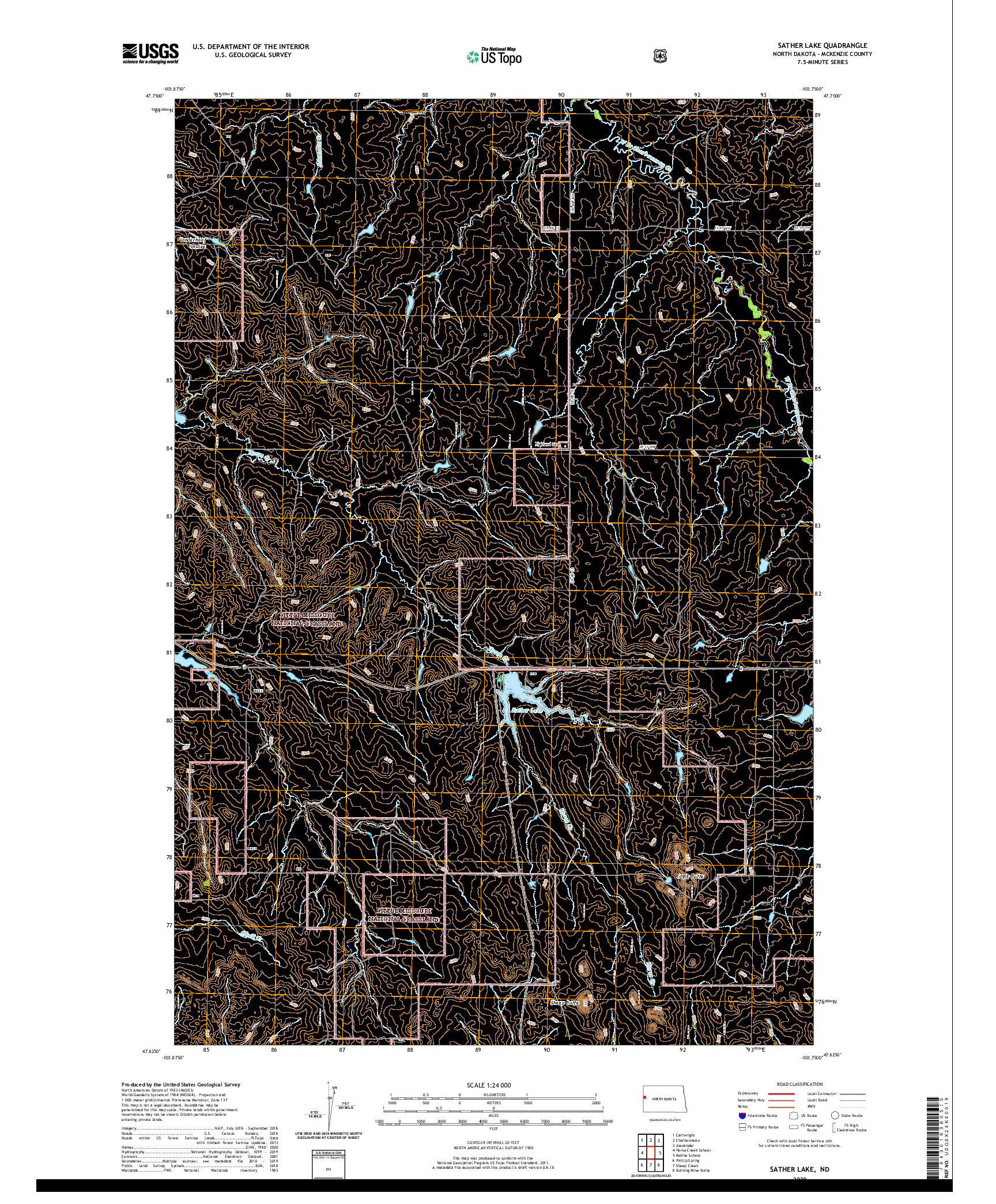 USGS US TOPO 7.5-MINUTE MAP FOR SATHER LAKE, ND 2020