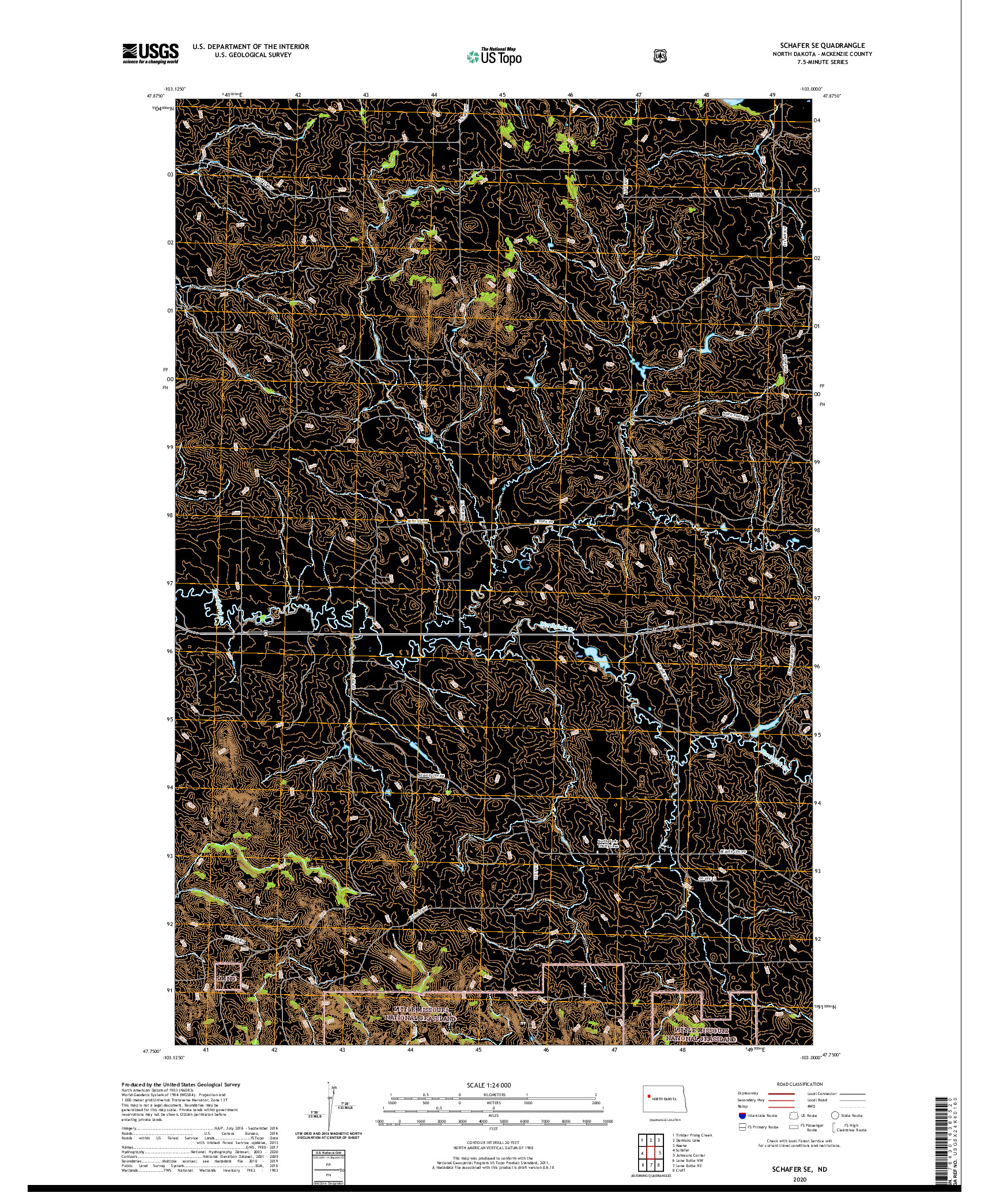 USGS US TOPO 7.5-MINUTE MAP FOR SCHAFER SE, ND 2020