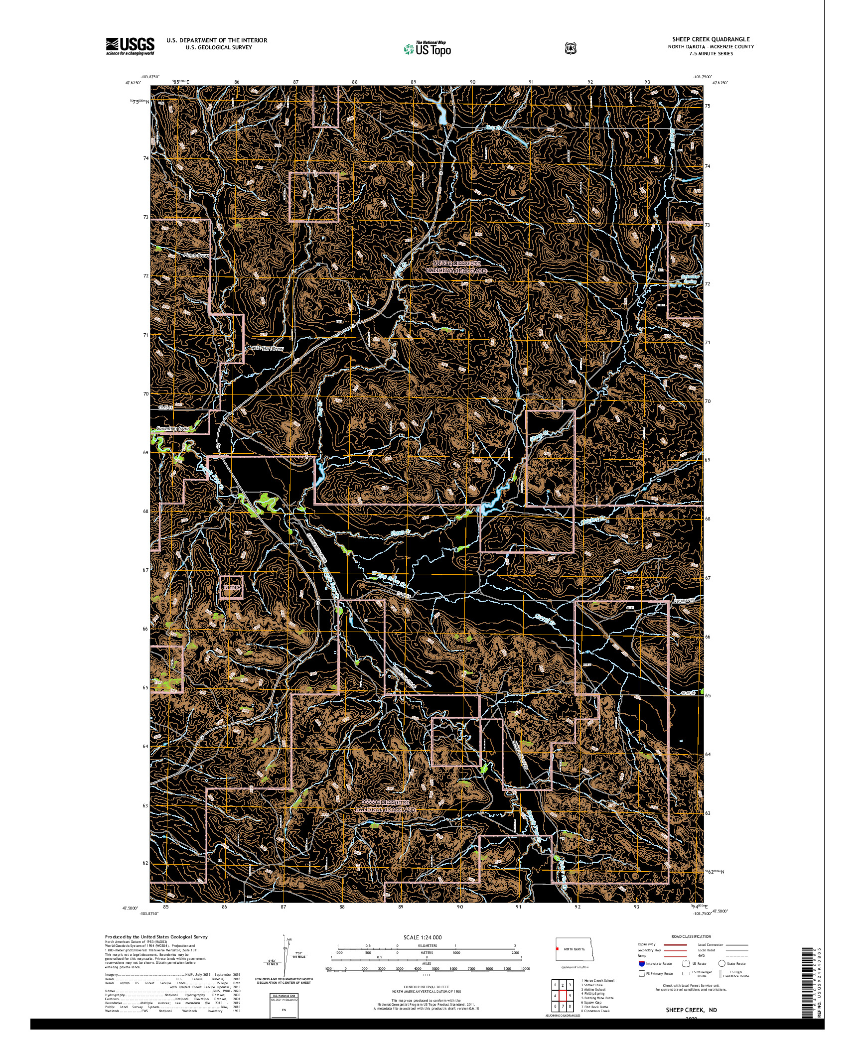 USGS US TOPO 7.5-MINUTE MAP FOR SHEEP CREEK, ND 2020