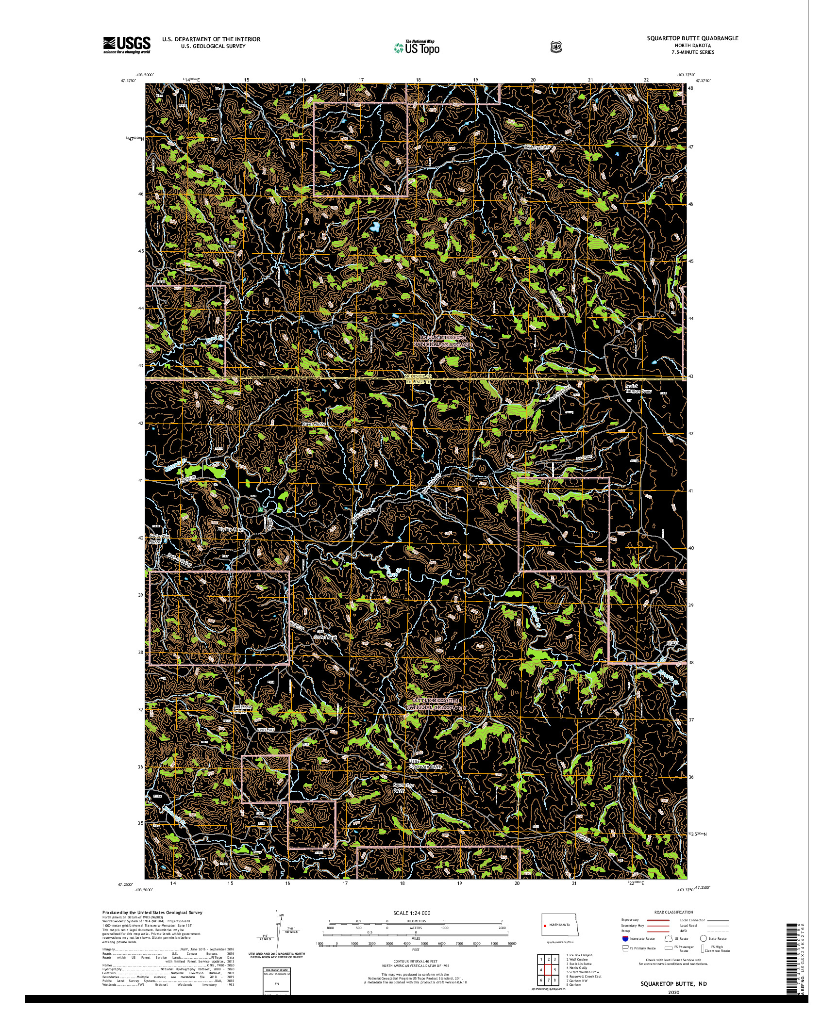 USGS US TOPO 7.5-MINUTE MAP FOR SQUARETOP BUTTE, ND 2020