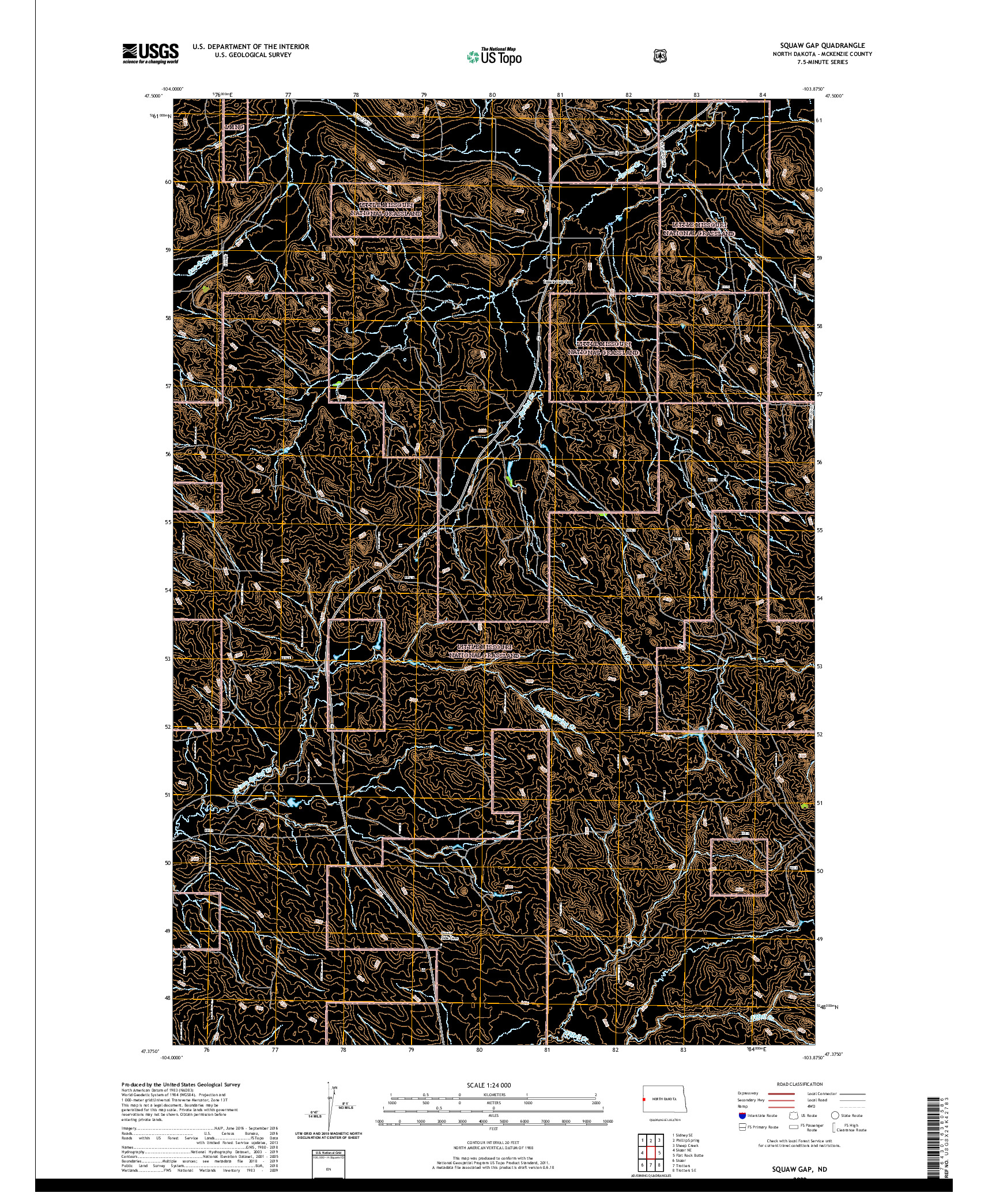 USGS US TOPO 7.5-MINUTE MAP FOR SQUAW GAP, ND 2020