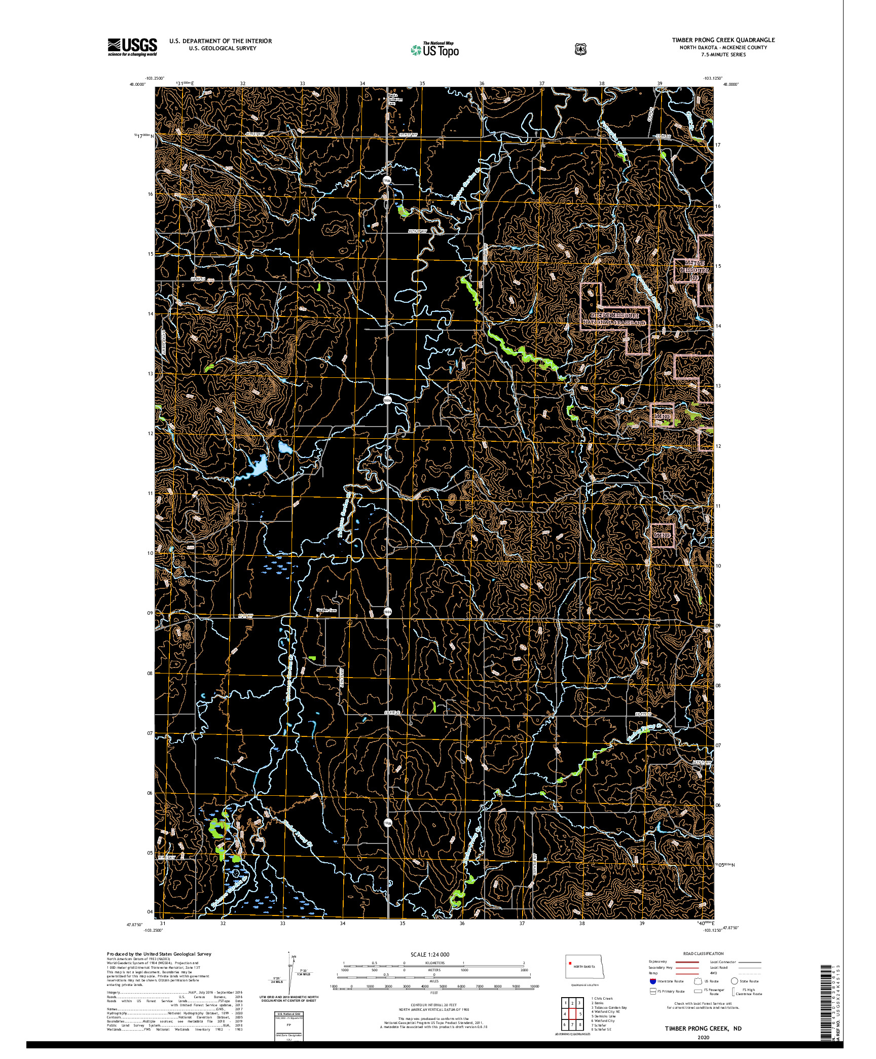 USGS US TOPO 7.5-MINUTE MAP FOR TIMBER PRONG CREEK, ND 2020
