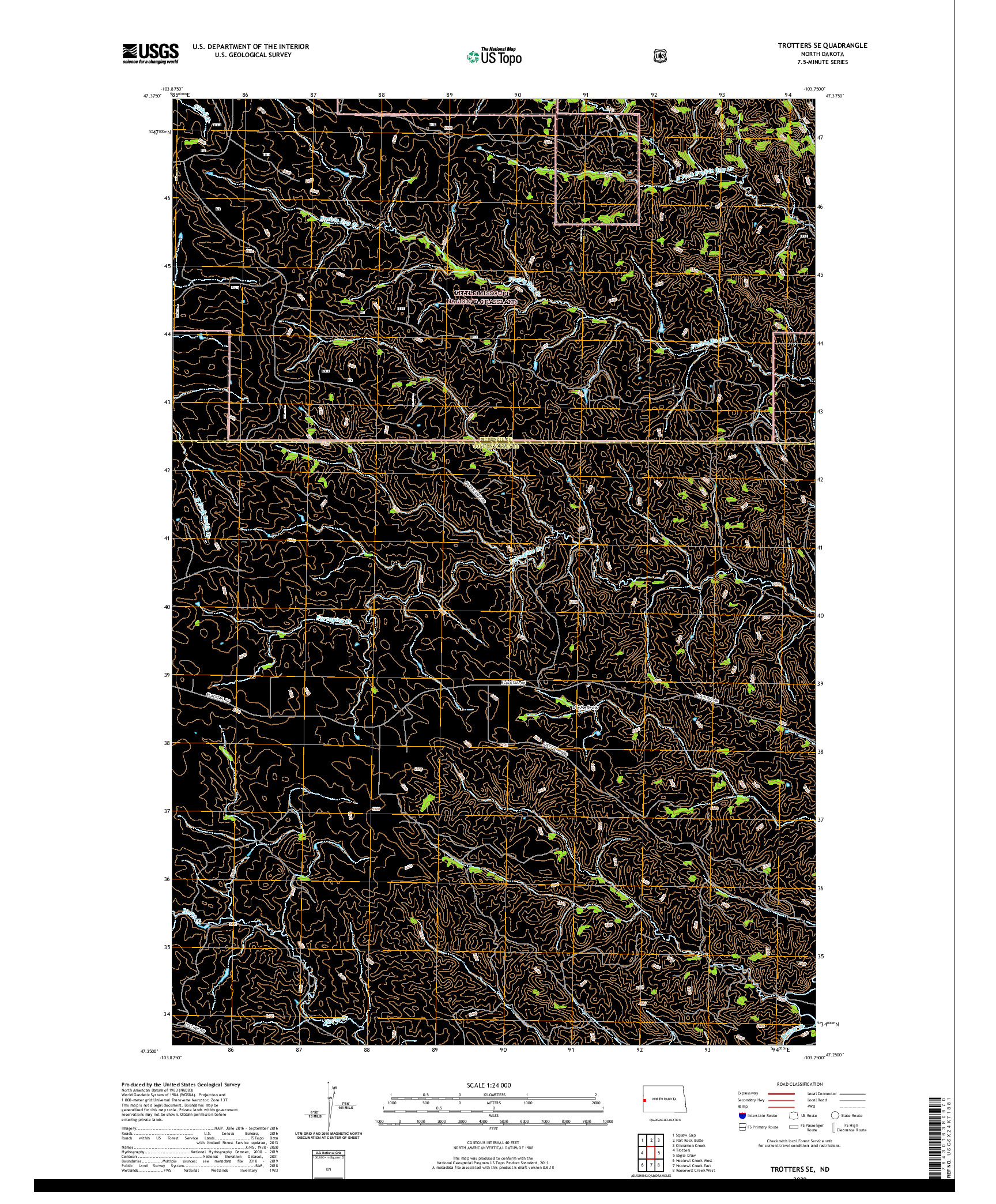 USGS US TOPO 7.5-MINUTE MAP FOR TROTTERS SE, ND 2020