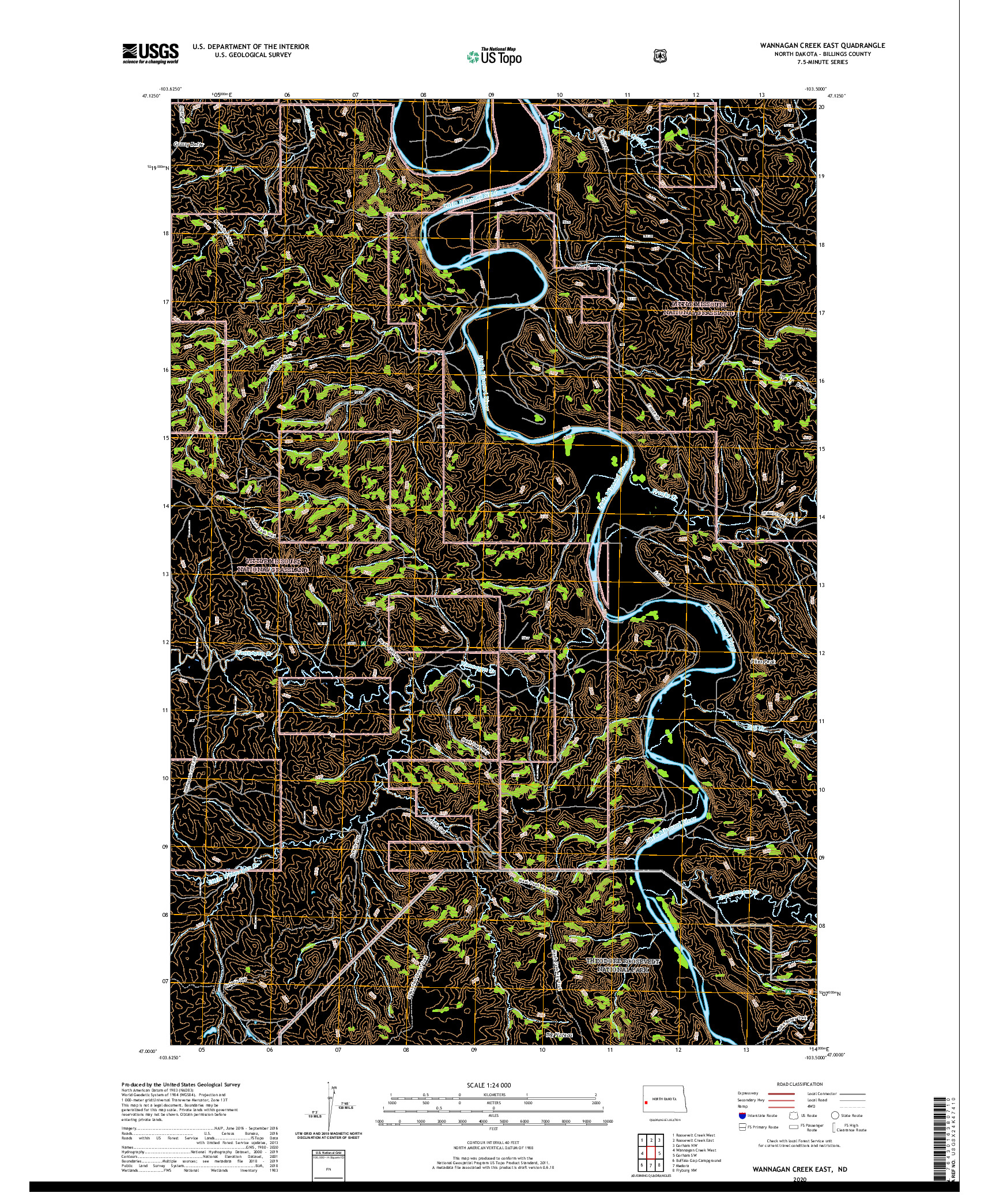 USGS US TOPO 7.5-MINUTE MAP FOR WANNAGAN CREEK EAST, ND 2020