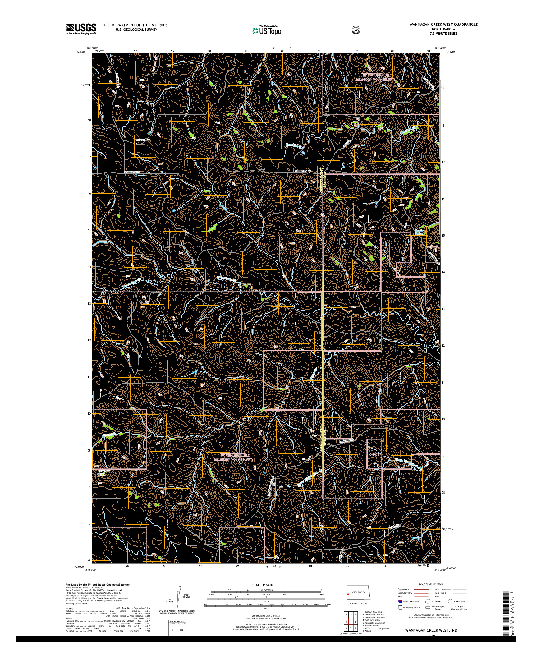 USGS US TOPO 7.5-MINUTE MAP FOR WANNAGAN CREEK WEST, ND 2020