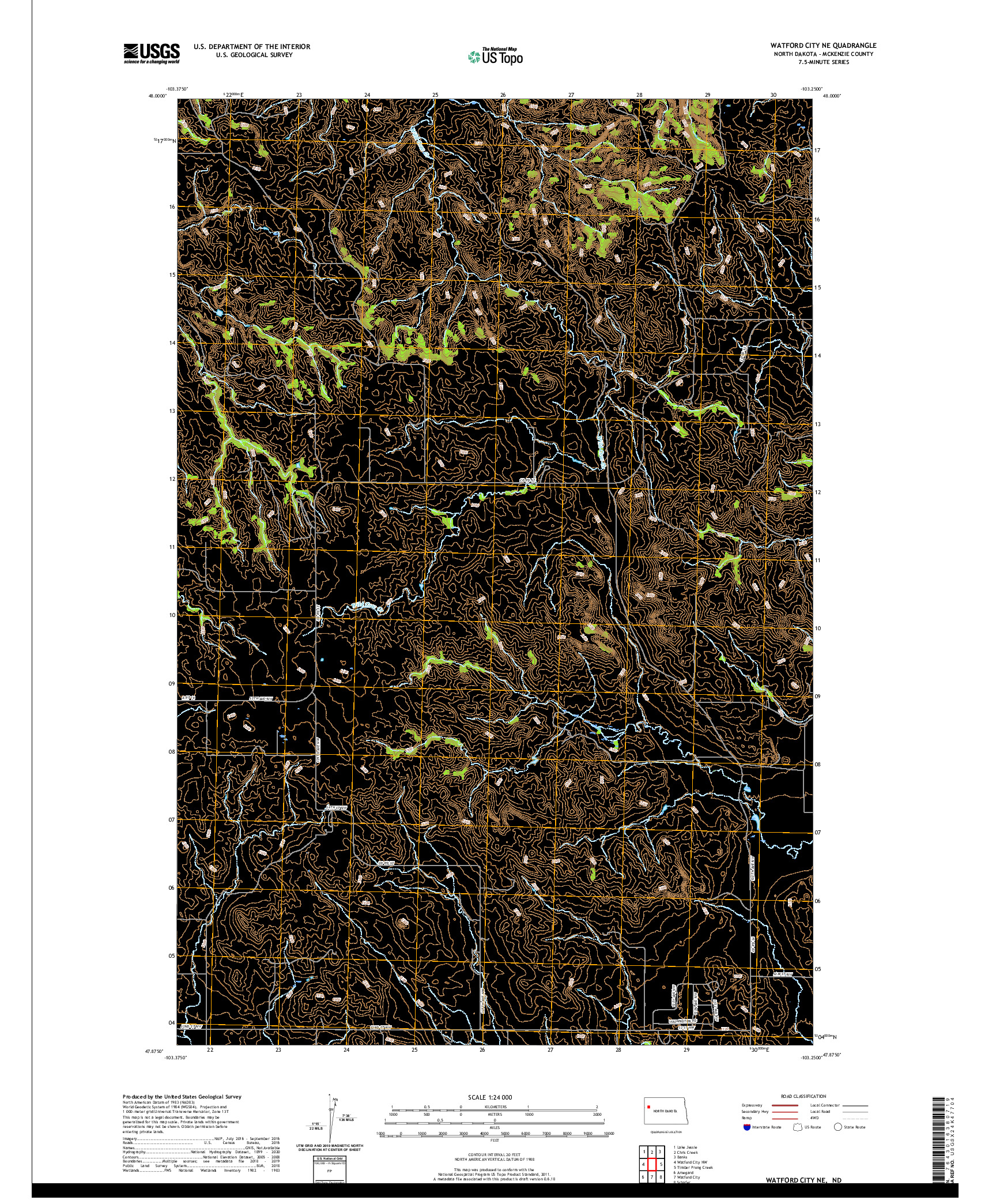 USGS US TOPO 7.5-MINUTE MAP FOR WATFORD CITY NE, ND 2020