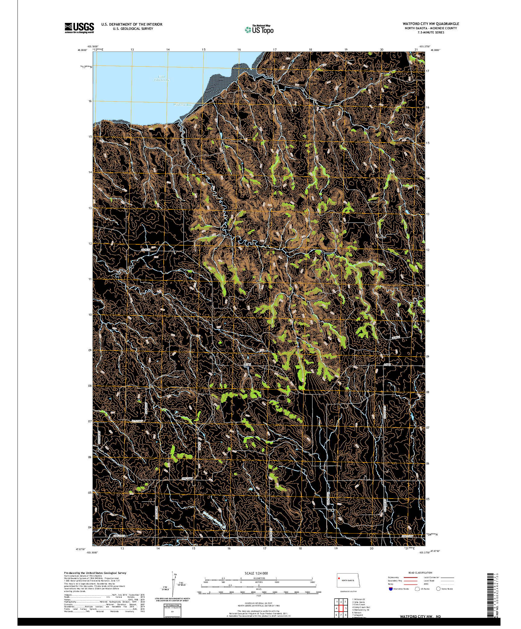 USGS US TOPO 7.5-MINUTE MAP FOR WATFORD CITY NW, ND 2020