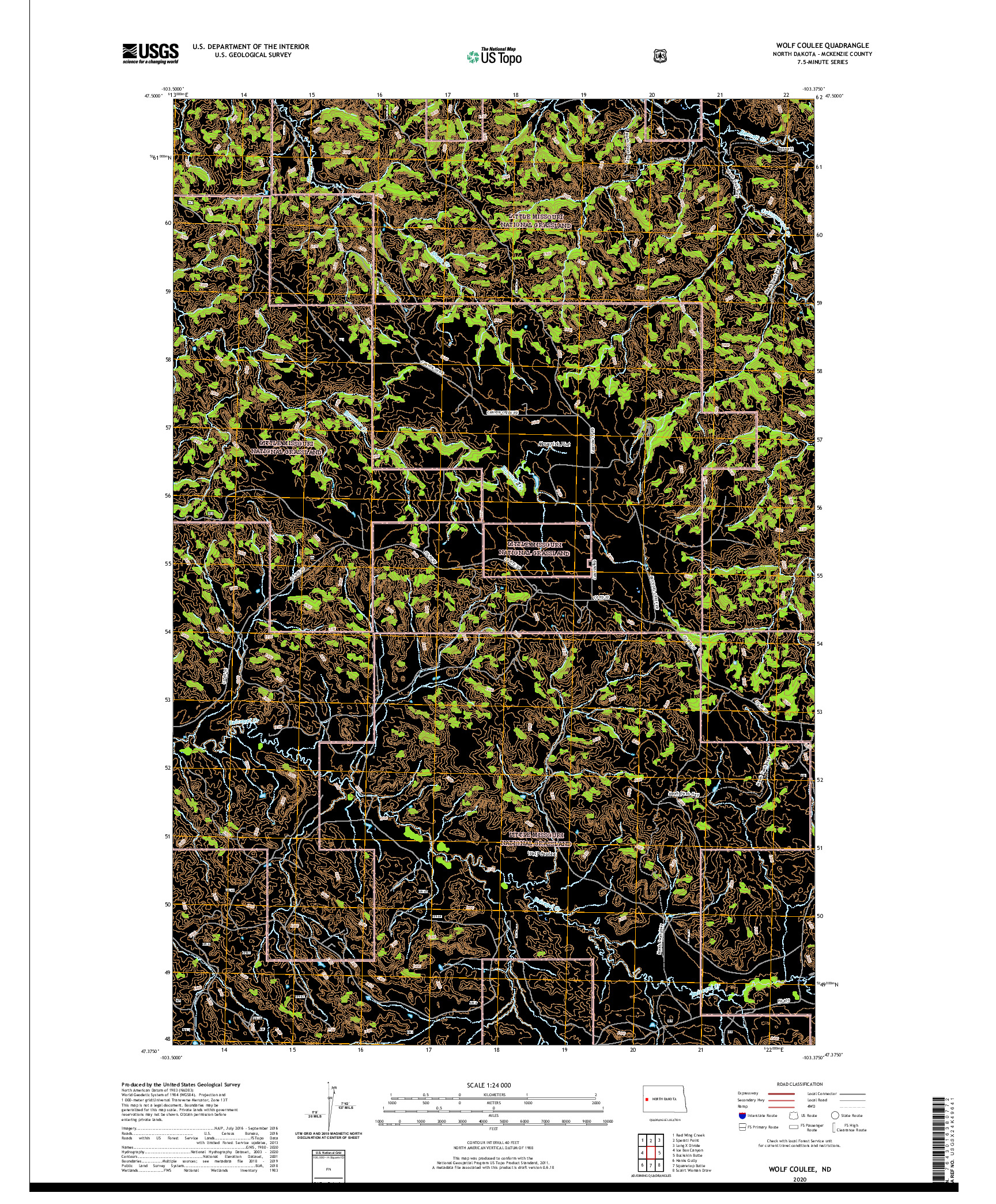 USGS US TOPO 7.5-MINUTE MAP FOR WOLF COULEE, ND 2020