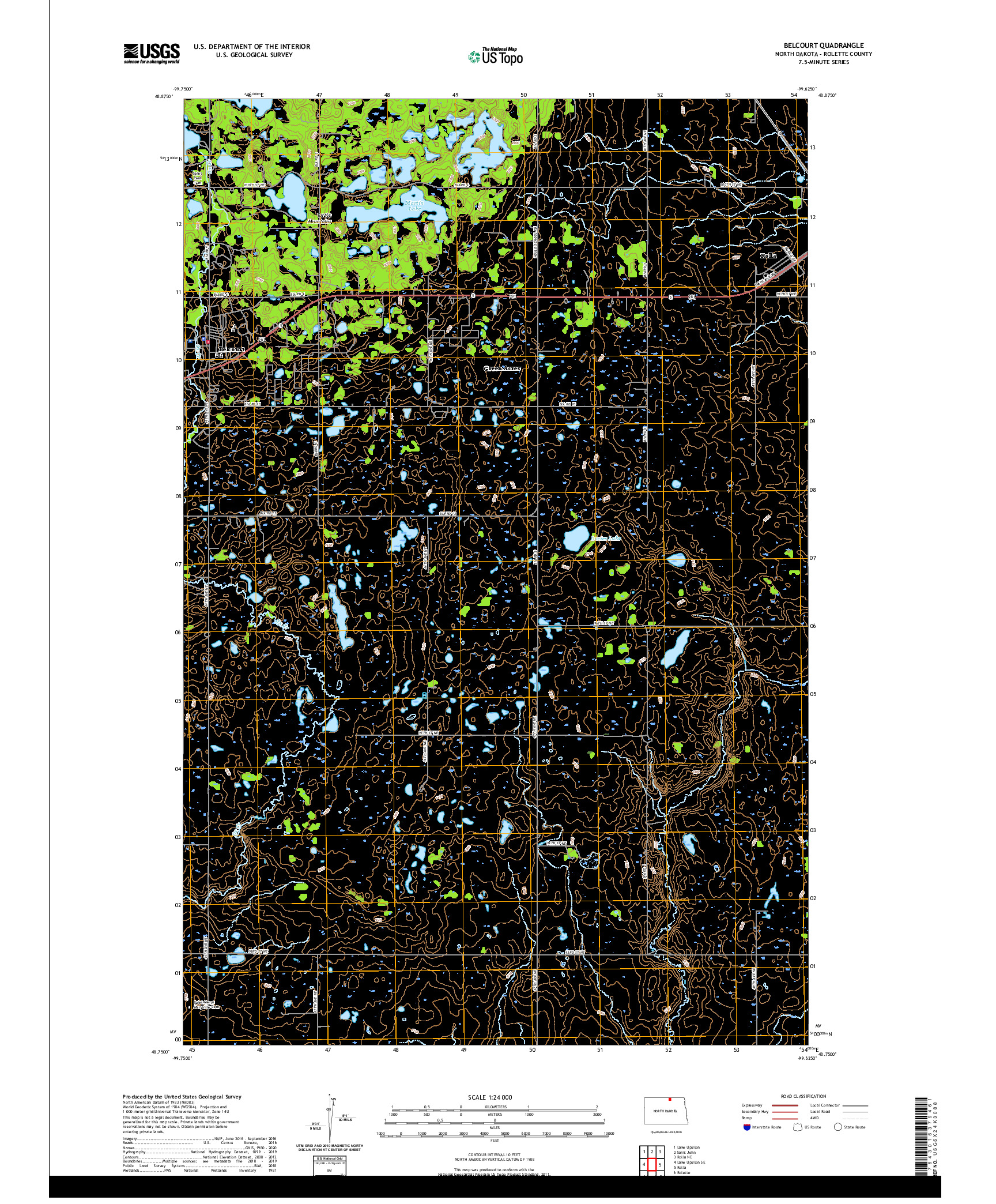 USGS US TOPO 7.5-MINUTE MAP FOR BELCOURT, ND 2020