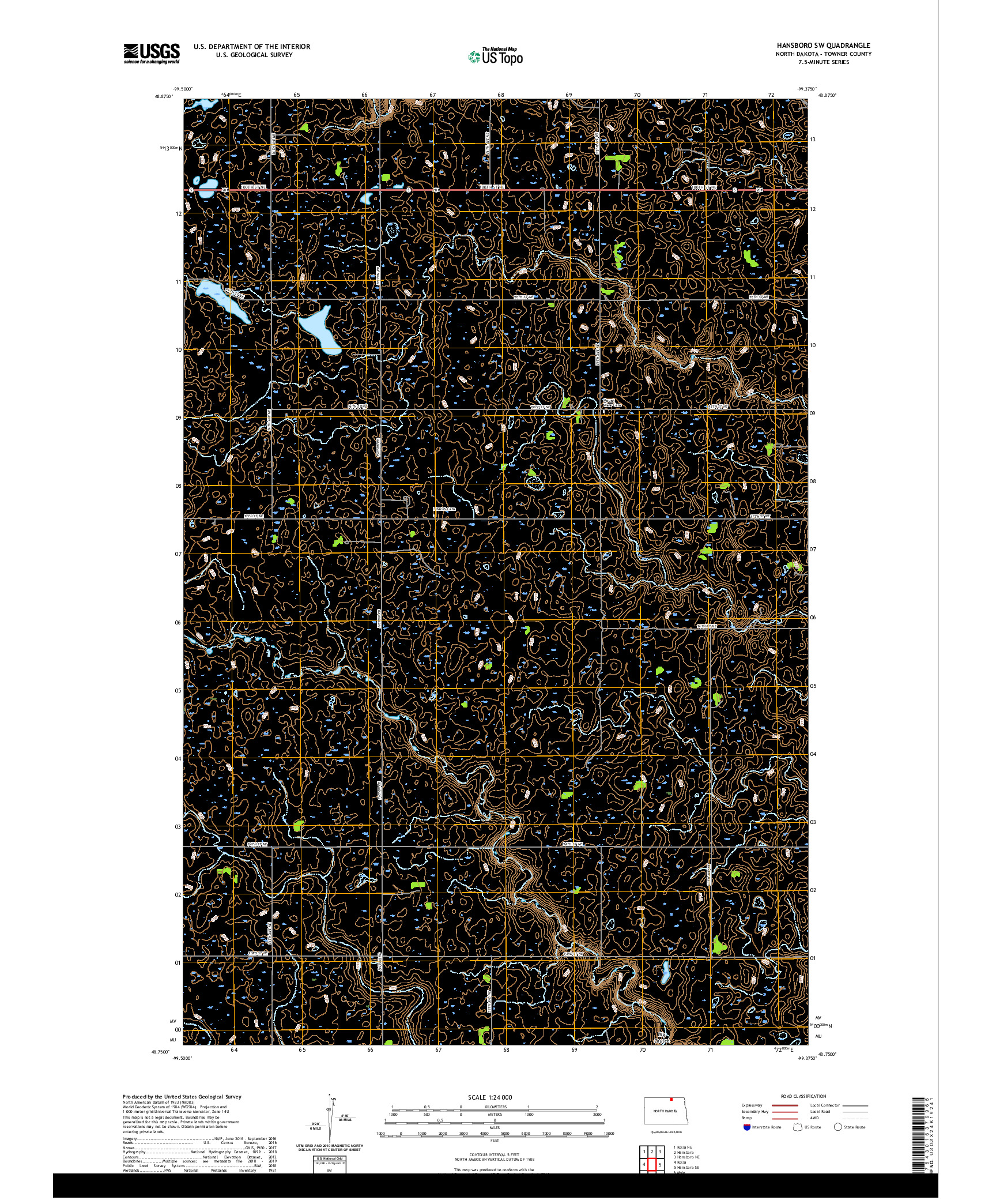 USGS US TOPO 7.5-MINUTE MAP FOR HANSBORO SW, ND 2020