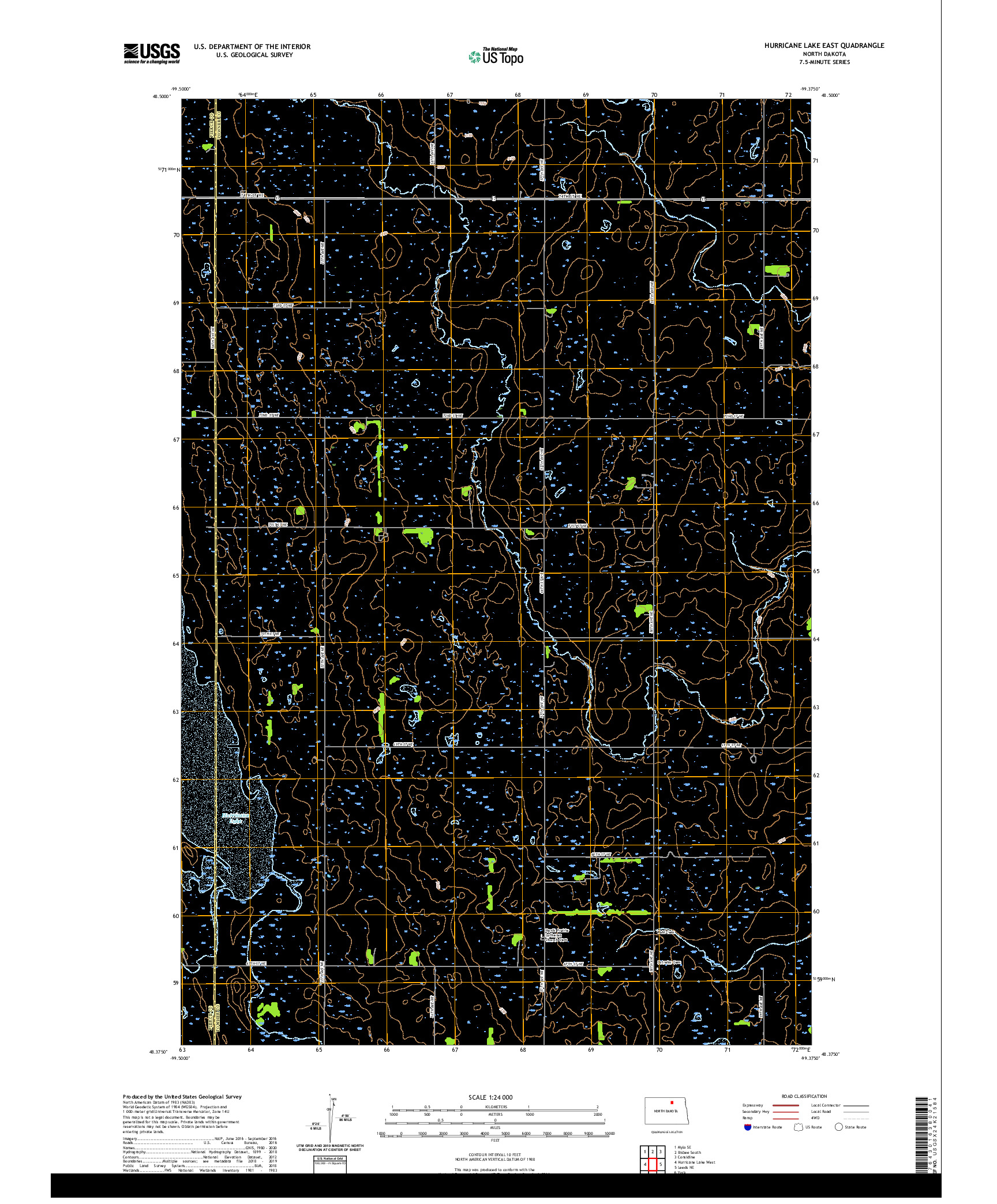 USGS US TOPO 7.5-MINUTE MAP FOR HURRICANE LAKE EAST, ND 2020