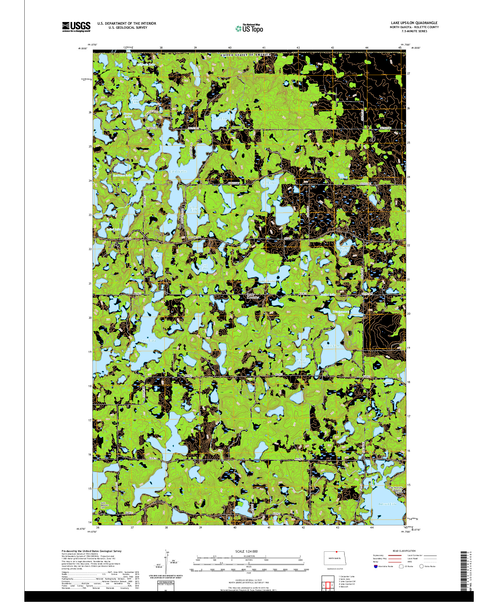 USGS US TOPO 7.5-MINUTE MAP FOR LAKE UPSILON, ND,MB 2020