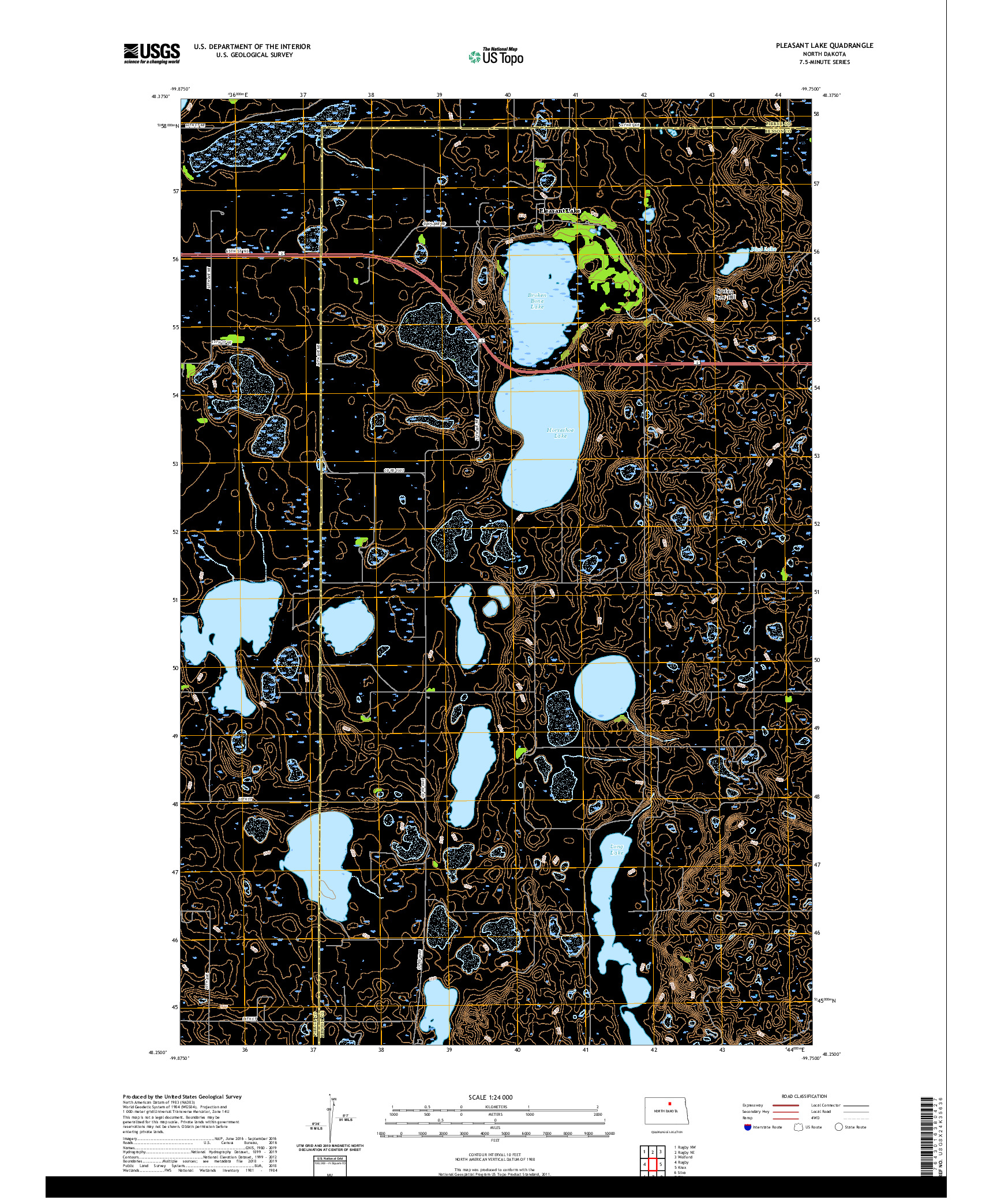 USGS US TOPO 7.5-MINUTE MAP FOR PLEASANT LAKE, ND 2020