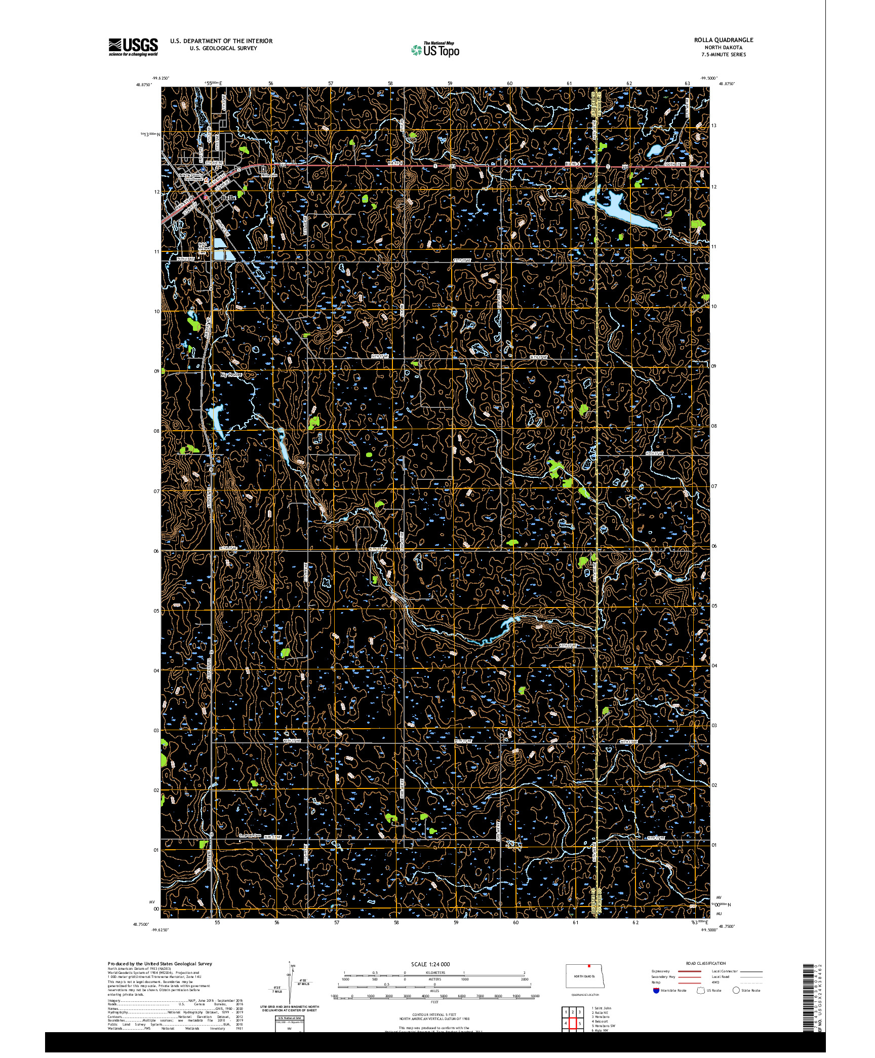 USGS US TOPO 7.5-MINUTE MAP FOR ROLLA, ND 2020