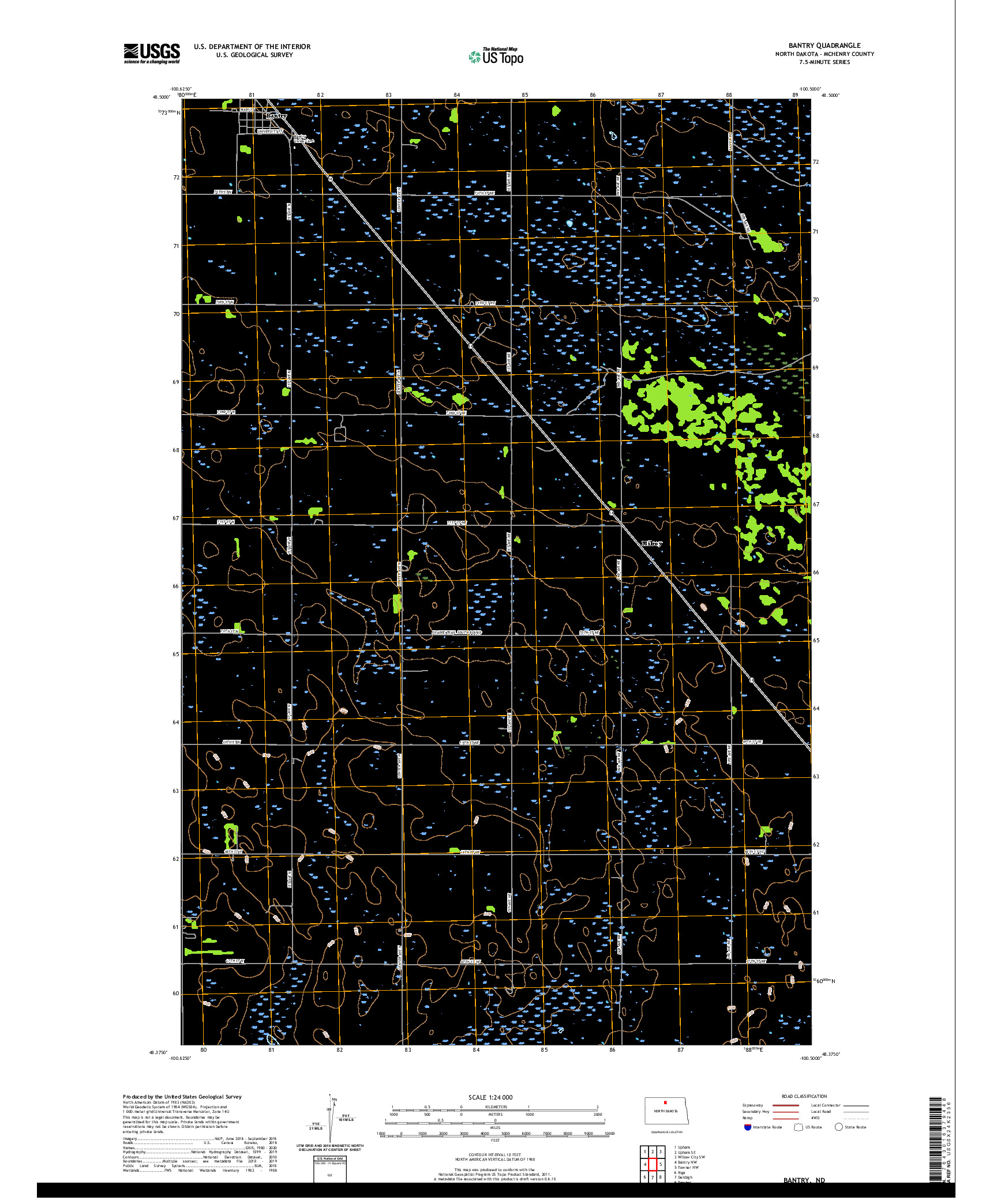 USGS US TOPO 7.5-MINUTE MAP FOR BANTRY, ND 2020