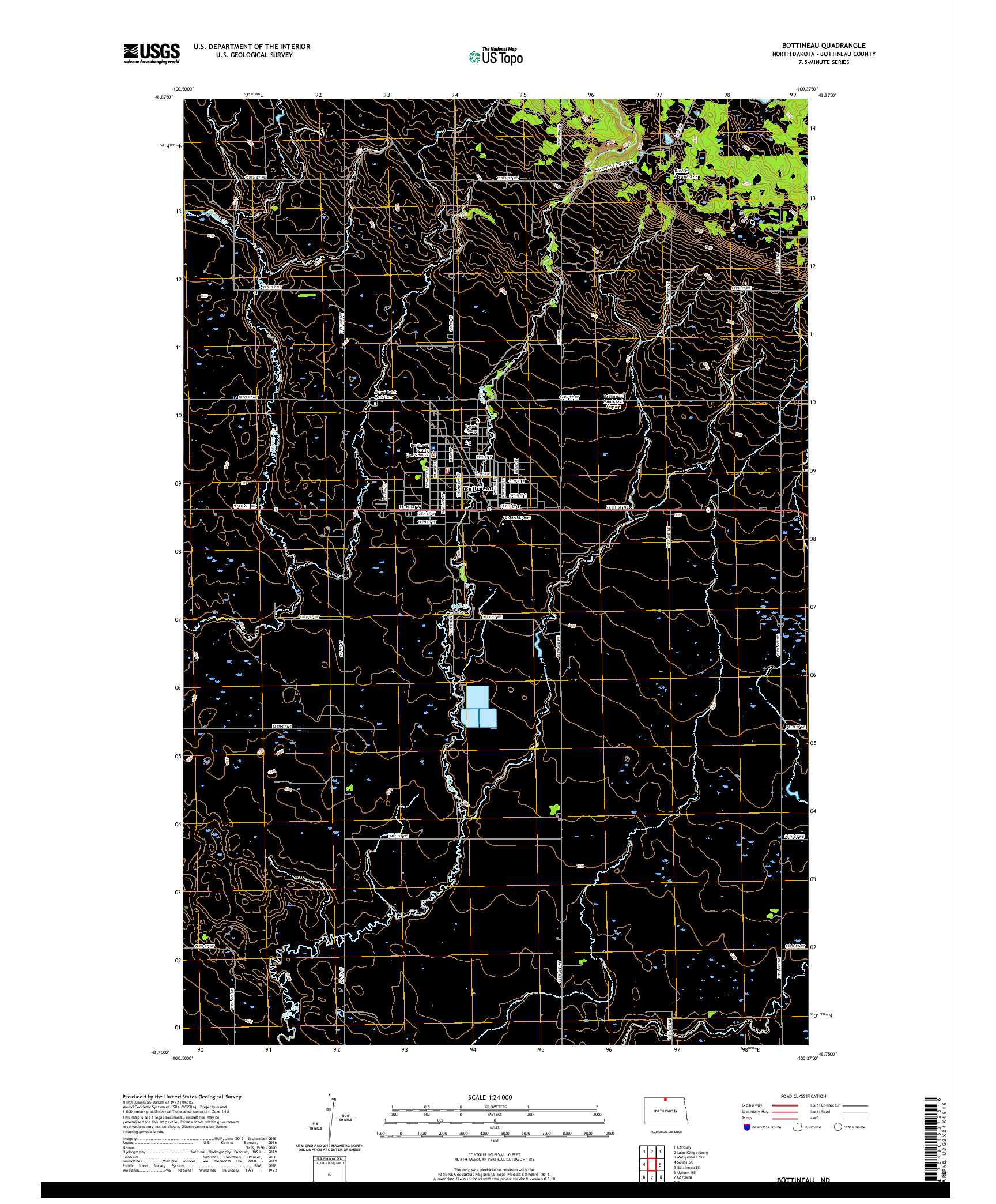 USGS US TOPO 7.5-MINUTE MAP FOR BOTTINEAU, ND 2020