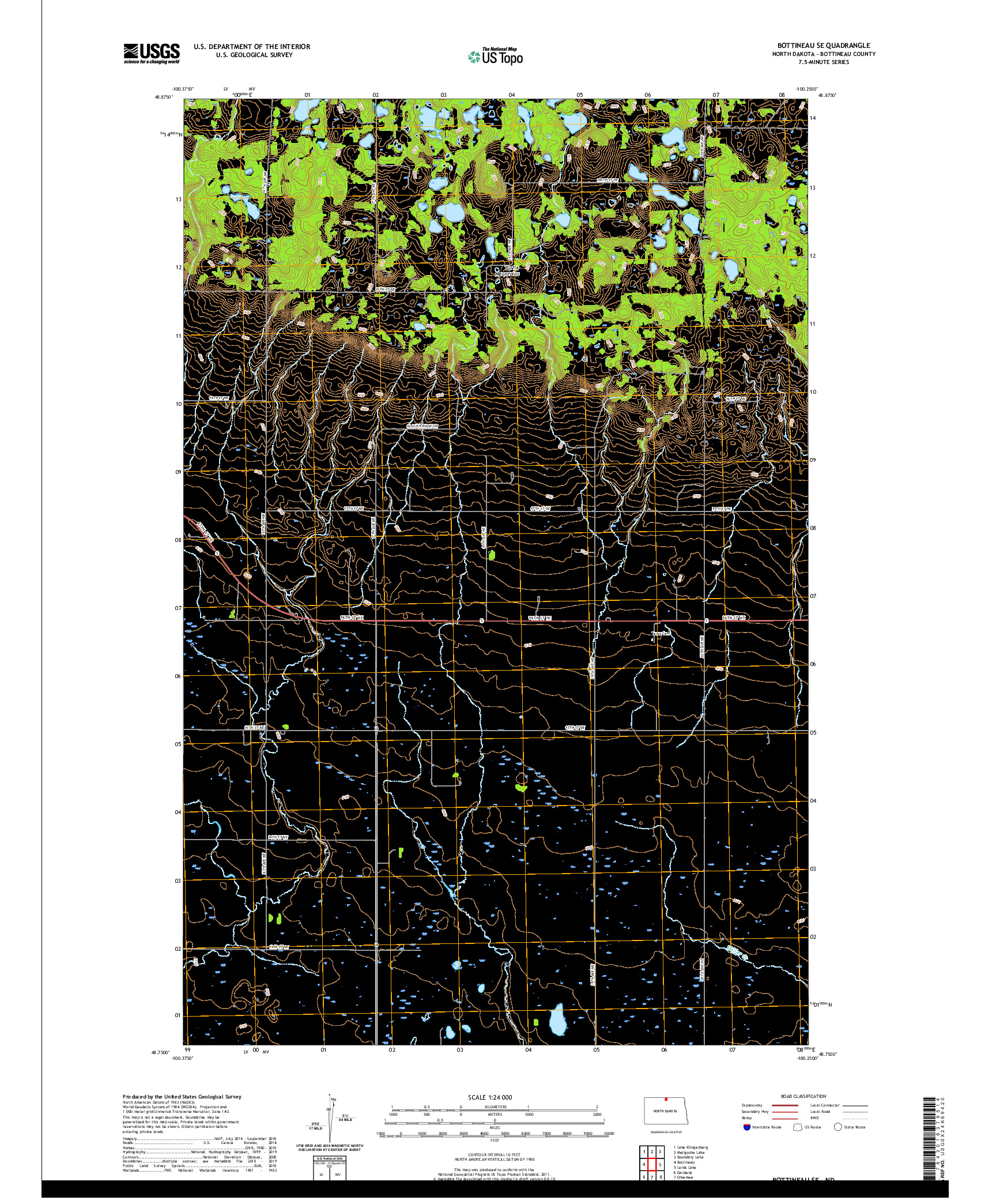 USGS US TOPO 7.5-MINUTE MAP FOR BOTTINEAU SE, ND 2020