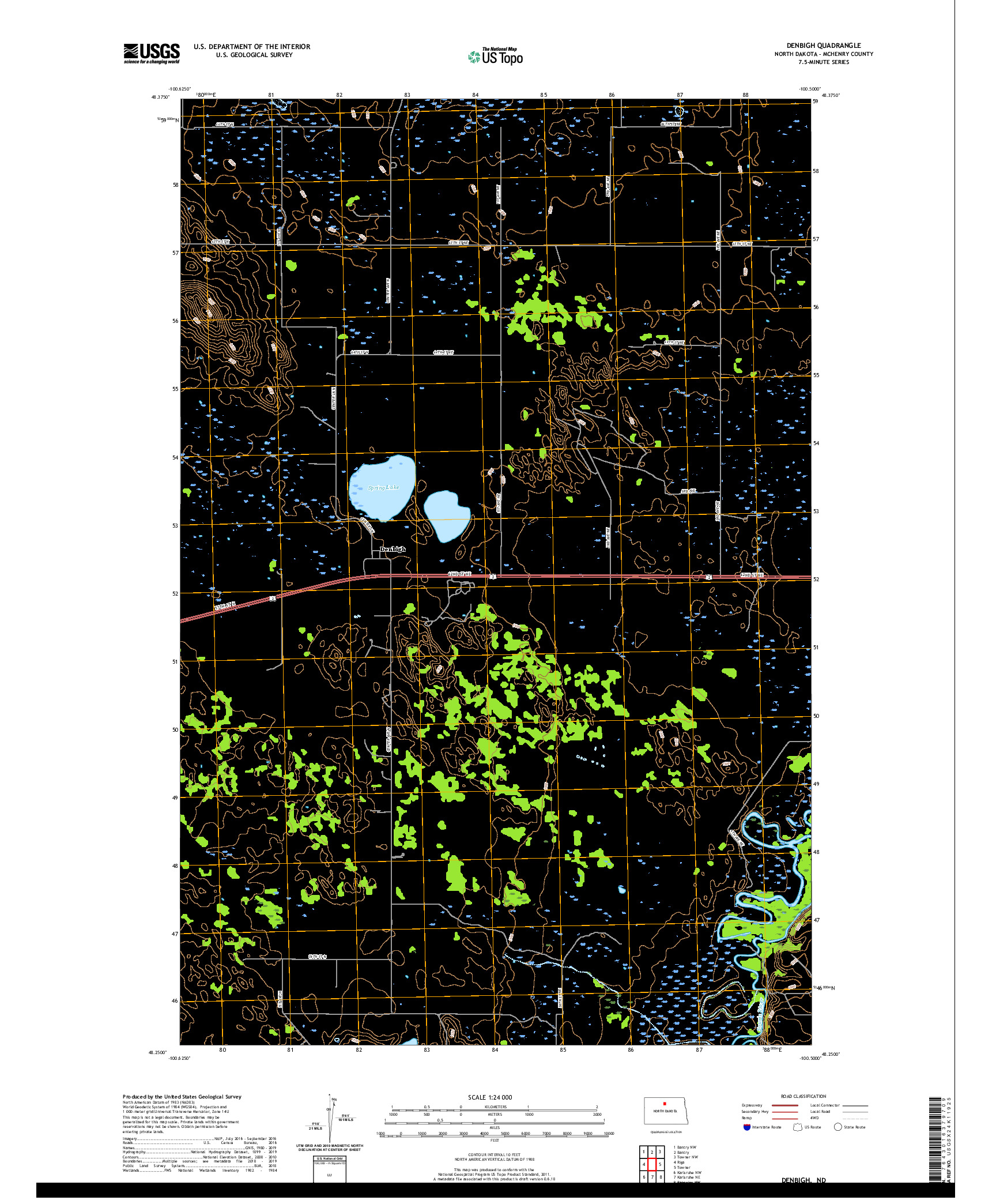 USGS US TOPO 7.5-MINUTE MAP FOR DENBIGH, ND 2020