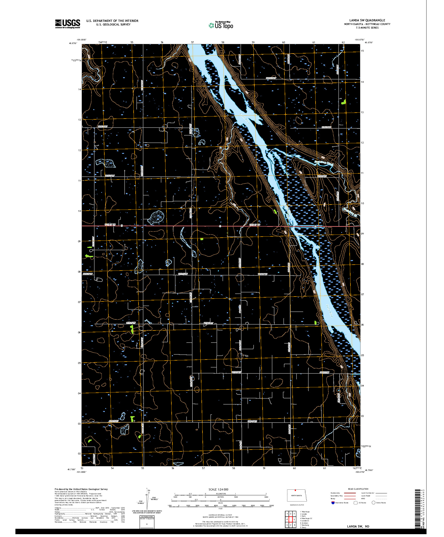 USGS US TOPO 7.5-MINUTE MAP FOR LANDA SW, ND 2020