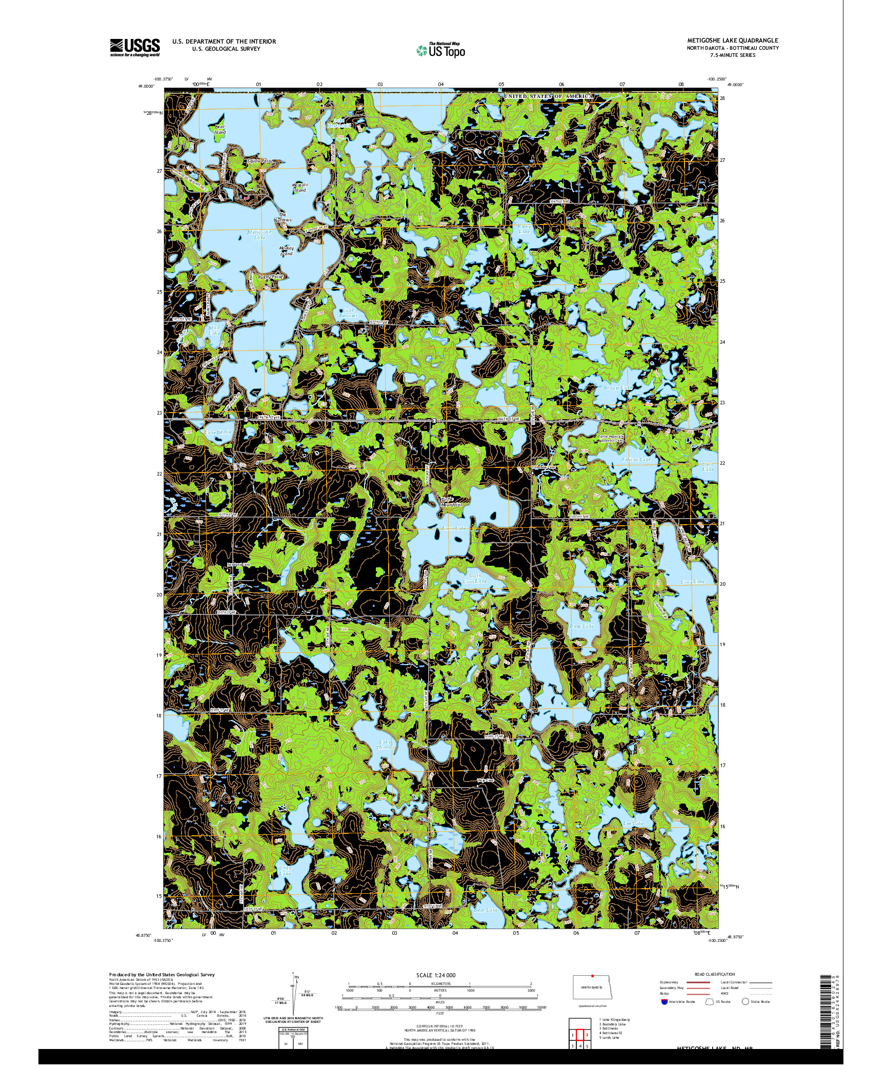 USGS US TOPO 7.5-MINUTE MAP FOR METIGOSHE LAKE, ND,MB 2020