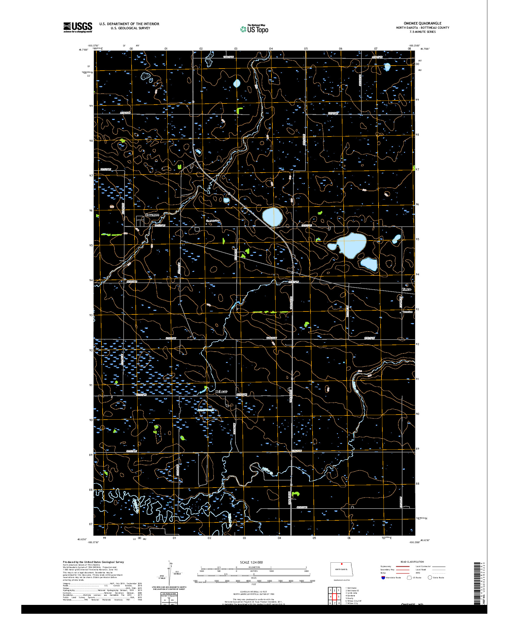 USGS US TOPO 7.5-MINUTE MAP FOR OMEMEE, ND 2020