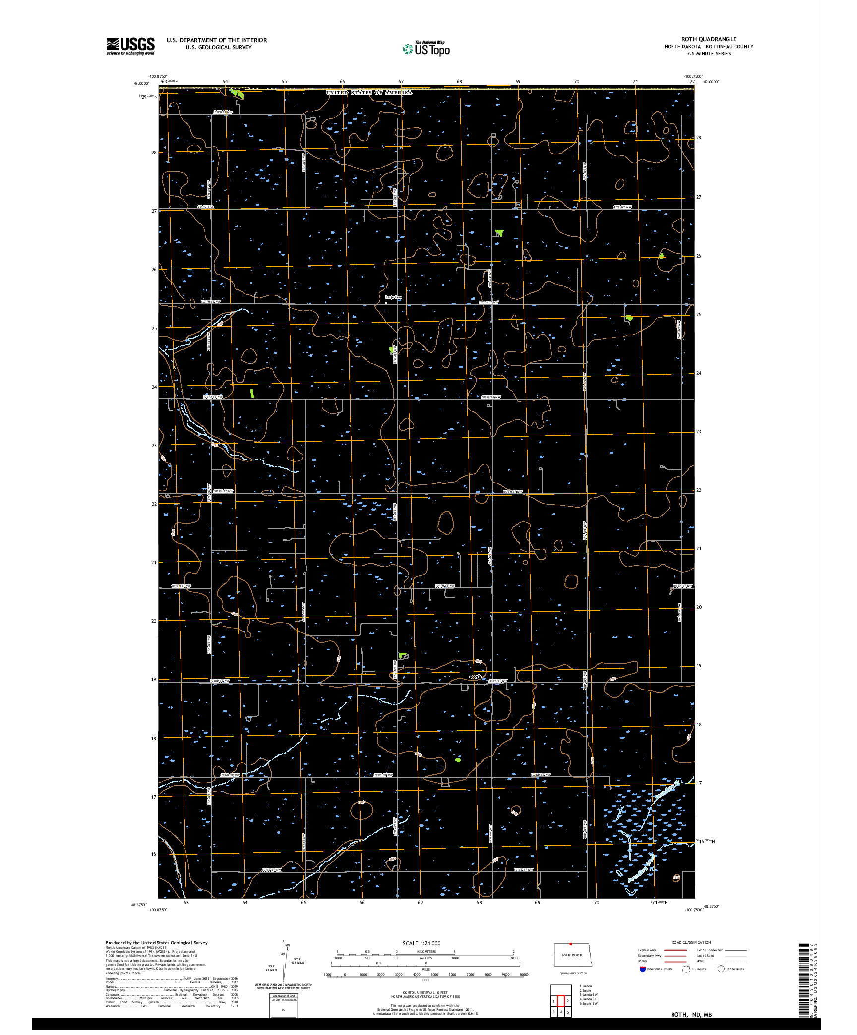 USGS US TOPO 7.5-MINUTE MAP FOR ROTH, ND,MB 2020