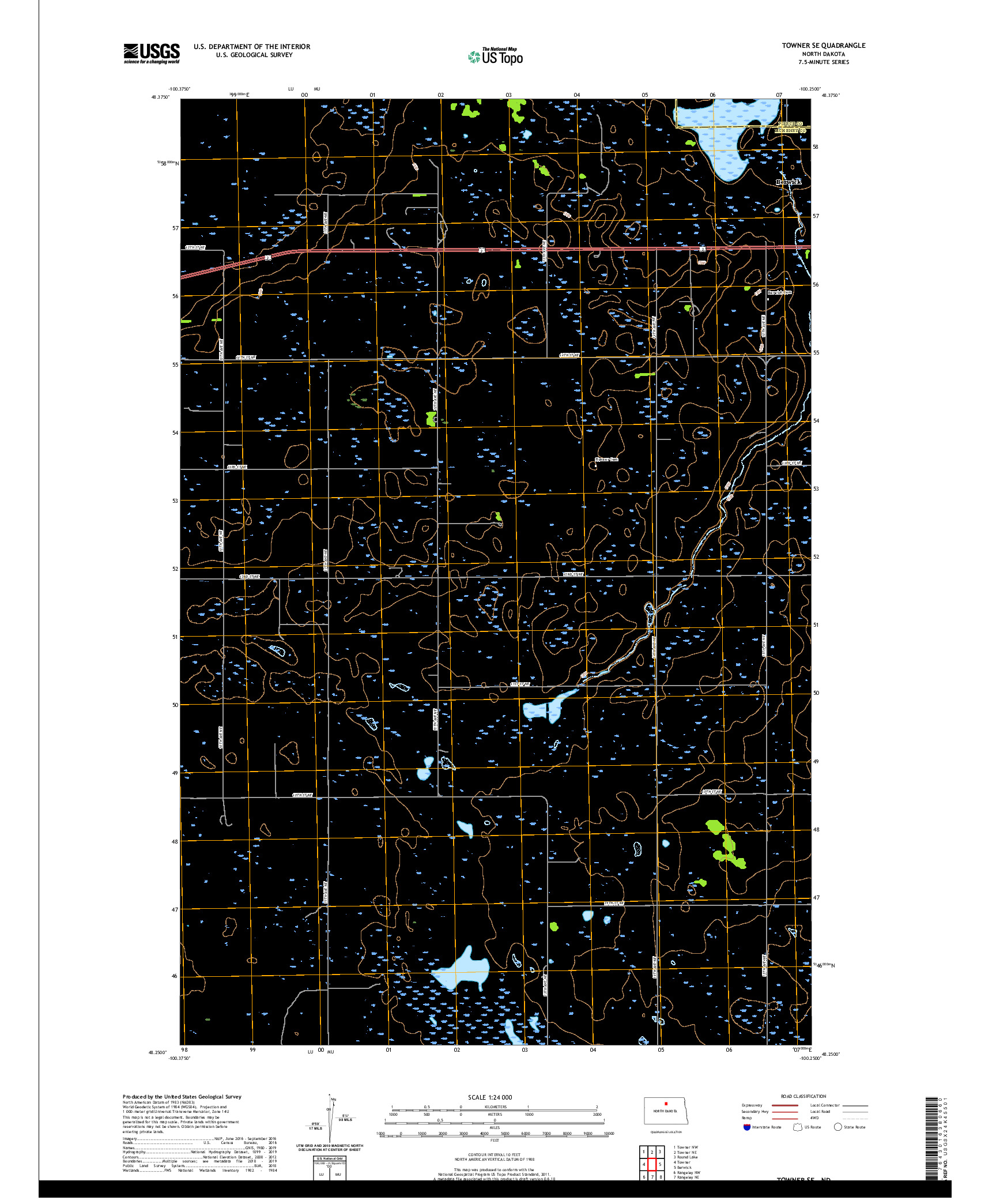 USGS US TOPO 7.5-MINUTE MAP FOR TOWNER SE, ND 2020