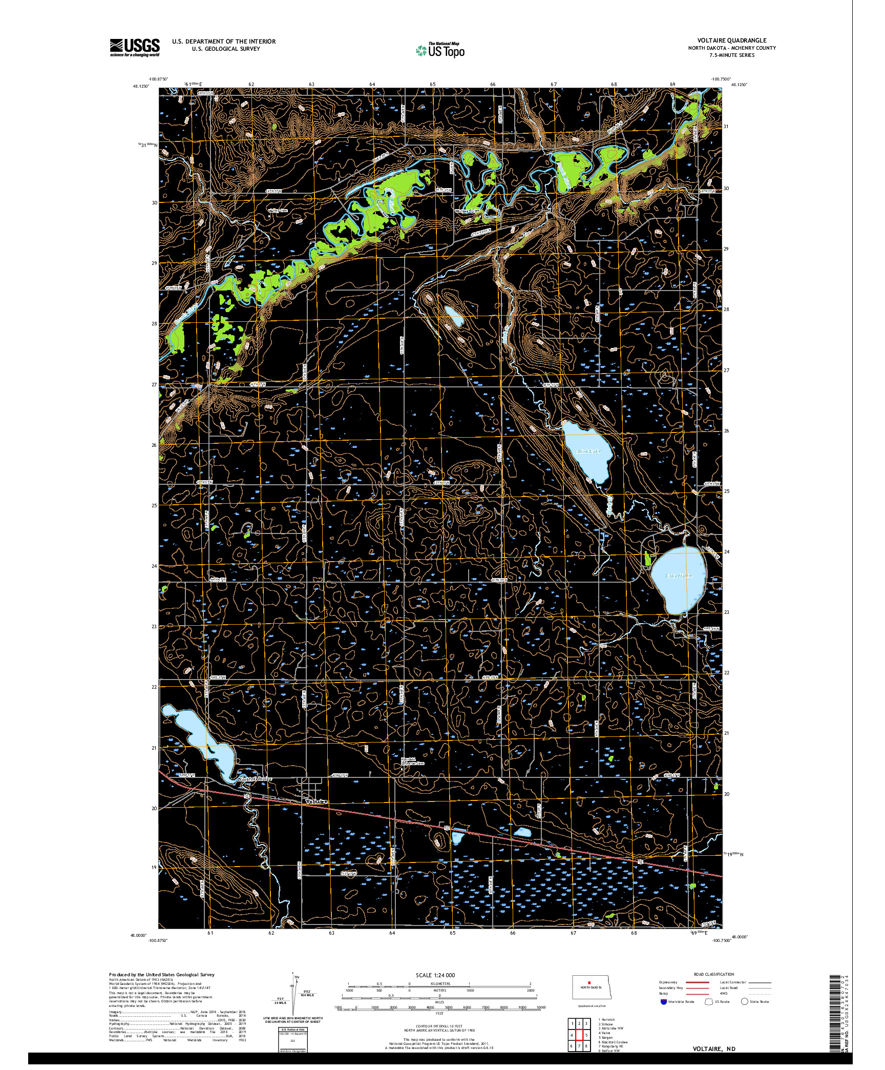 USGS US TOPO 7.5-MINUTE MAP FOR VOLTAIRE, ND 2020