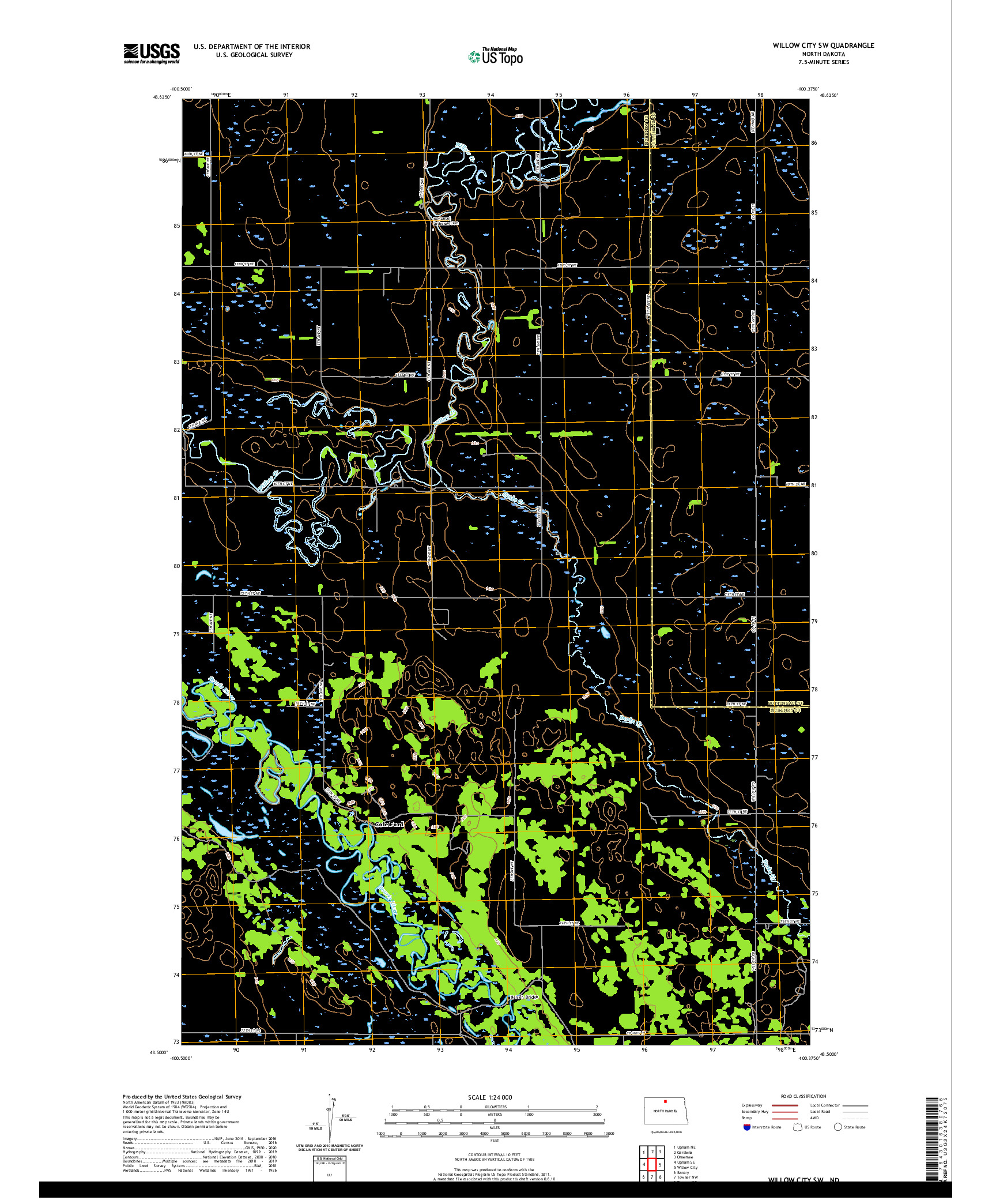 USGS US TOPO 7.5-MINUTE MAP FOR WILLOW CITY SW, ND 2020