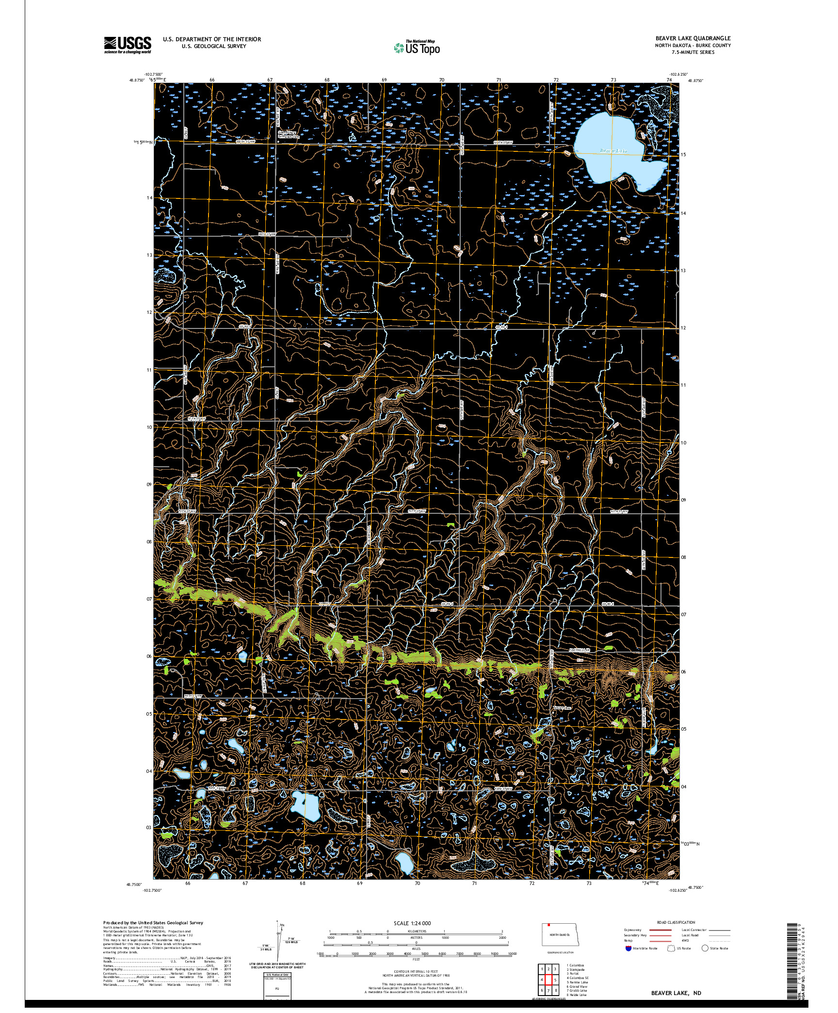 USGS US TOPO 7.5-MINUTE MAP FOR BEAVER LAKE, ND 2020