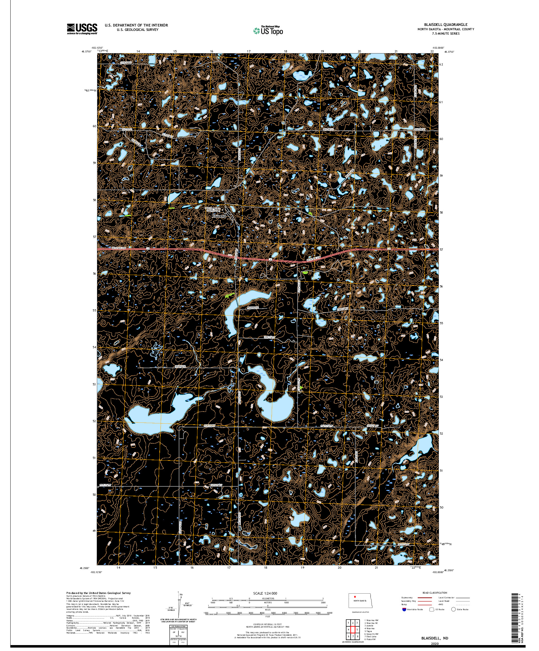 USGS US TOPO 7.5-MINUTE MAP FOR BLAISDELL, ND 2020