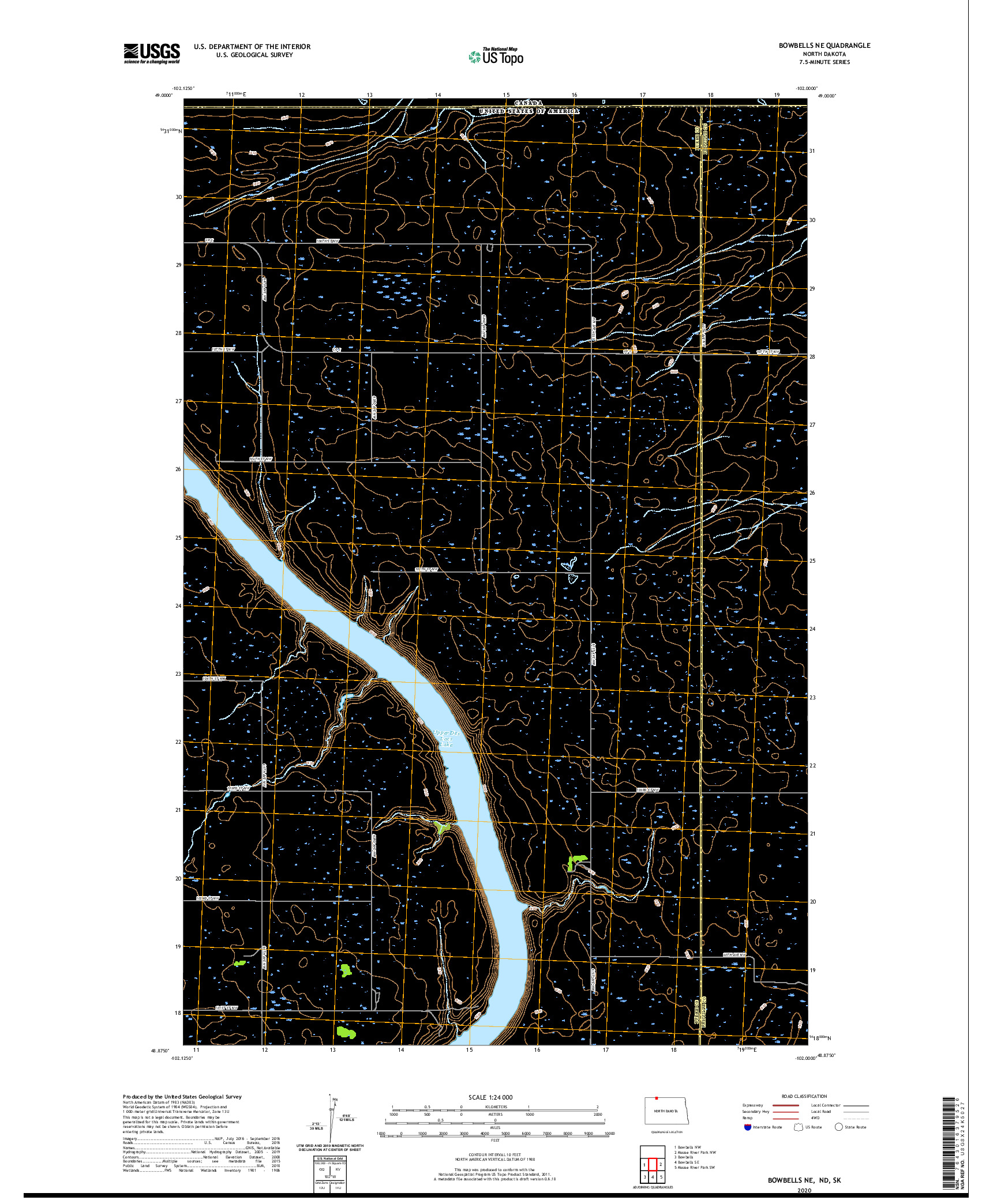 USGS US TOPO 7.5-MINUTE MAP FOR BOWBELLS NE, ND,SK 2020