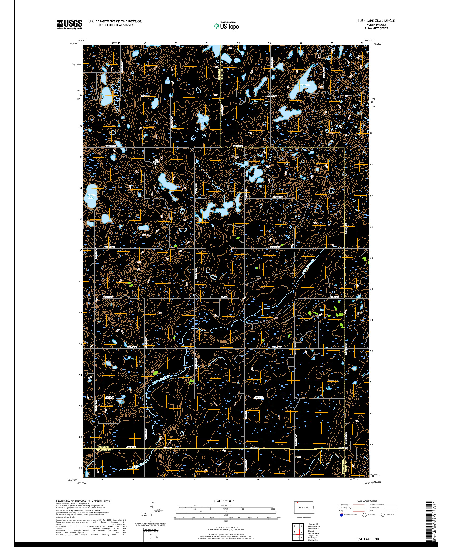 USGS US TOPO 7.5-MINUTE MAP FOR BUSH LAKE, ND 2020